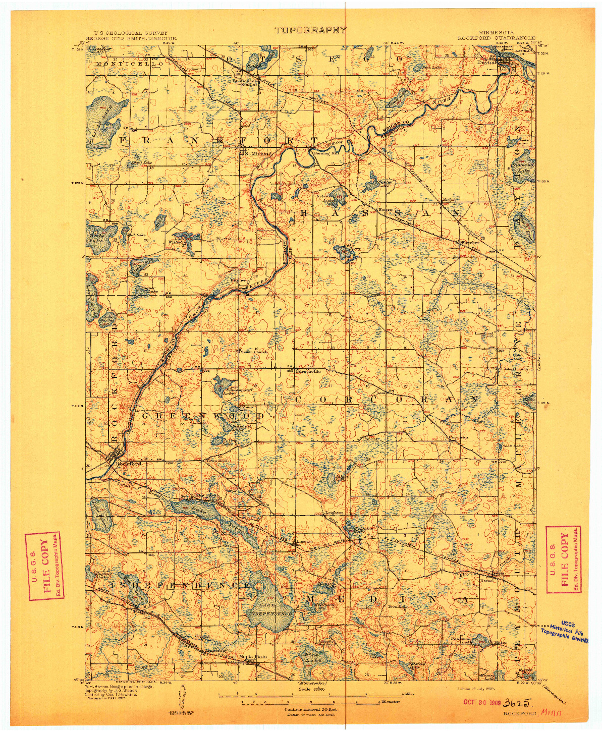 USGS 1:62500-SCALE QUADRANGLE FOR ROCKFORD, MN 1909