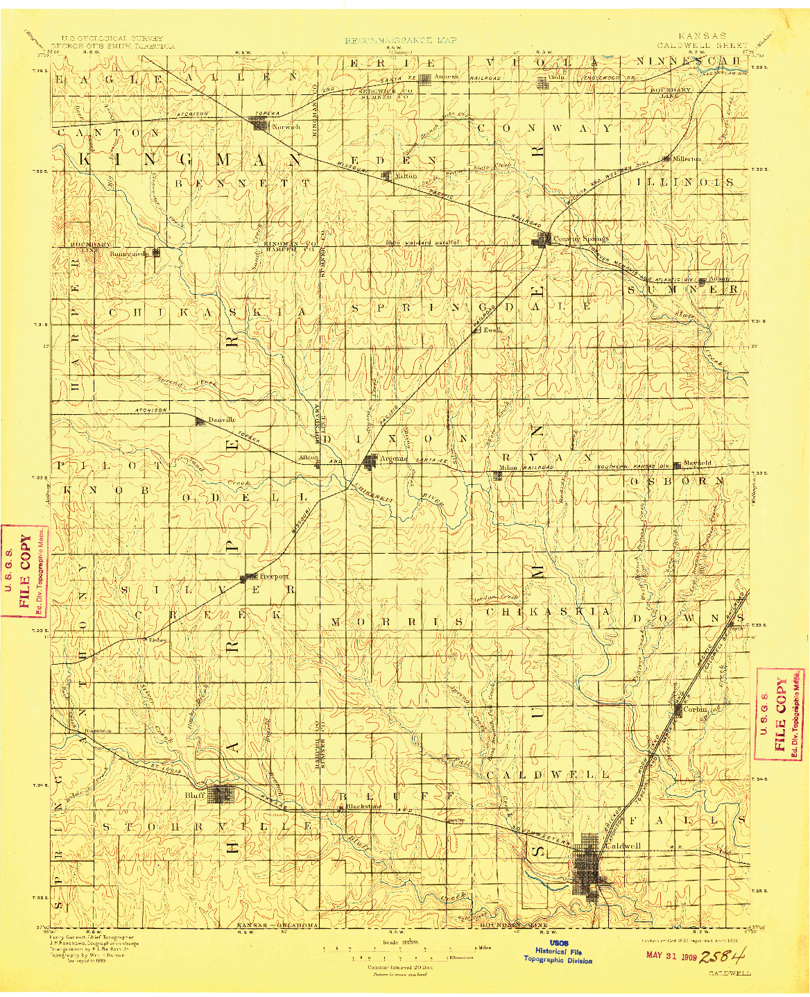 USGS 1:125000-SCALE QUADRANGLE FOR CALDWELL, KS 1897