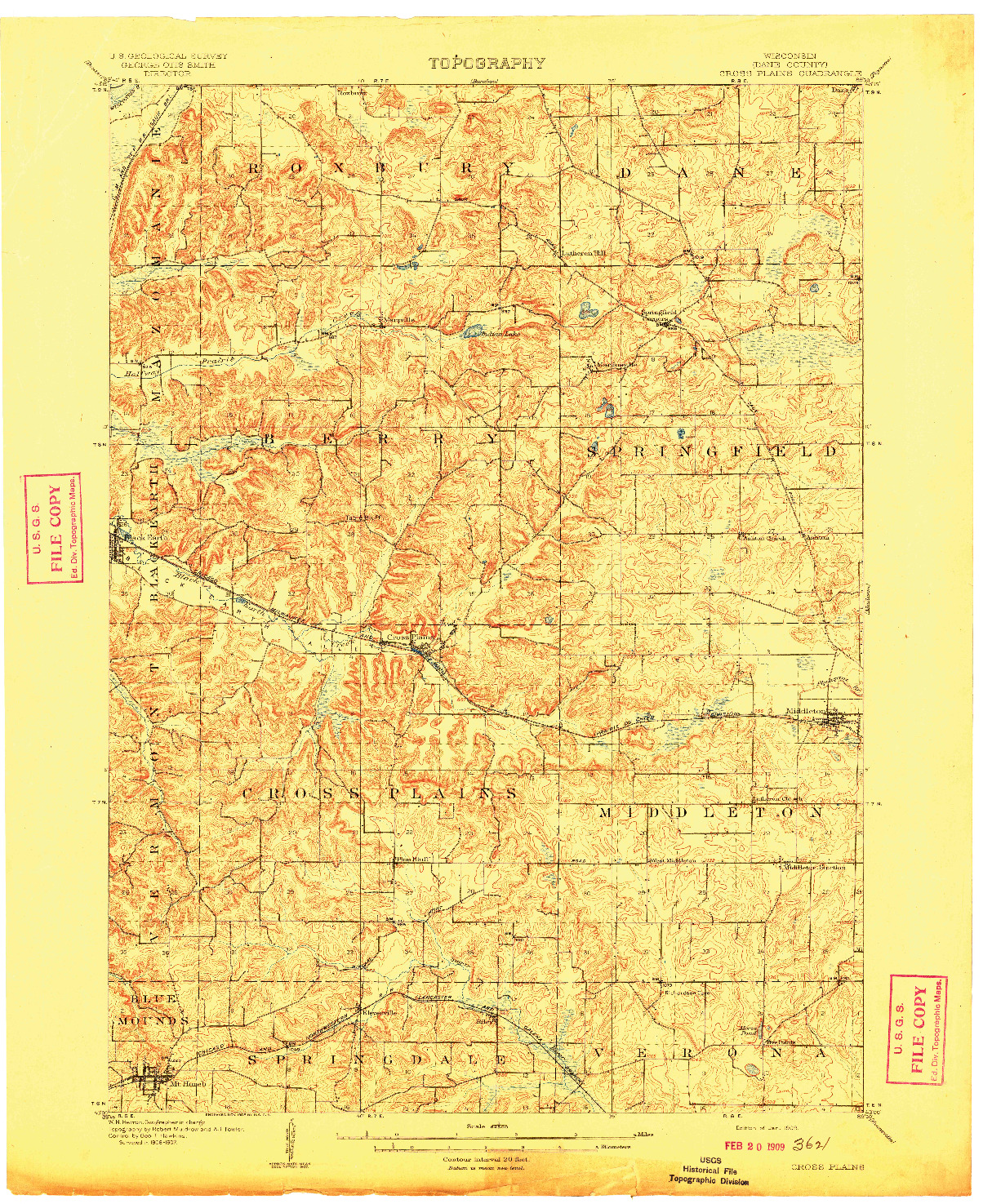 USGS 1:62500-SCALE QUADRANGLE FOR CROSS PLAINS, WI 1909