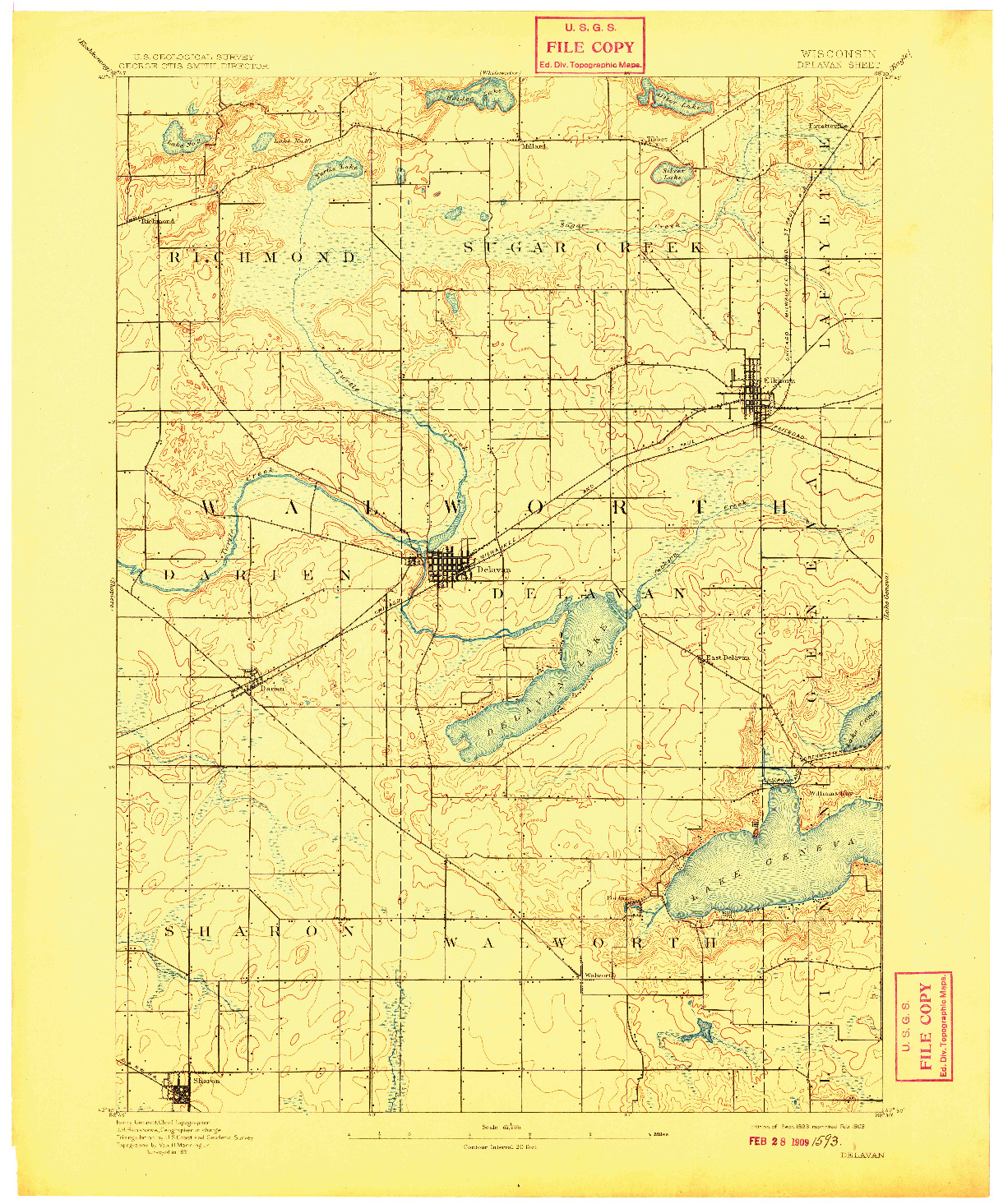 USGS 1:62500-SCALE QUADRANGLE FOR DELAVAN, WI 1893