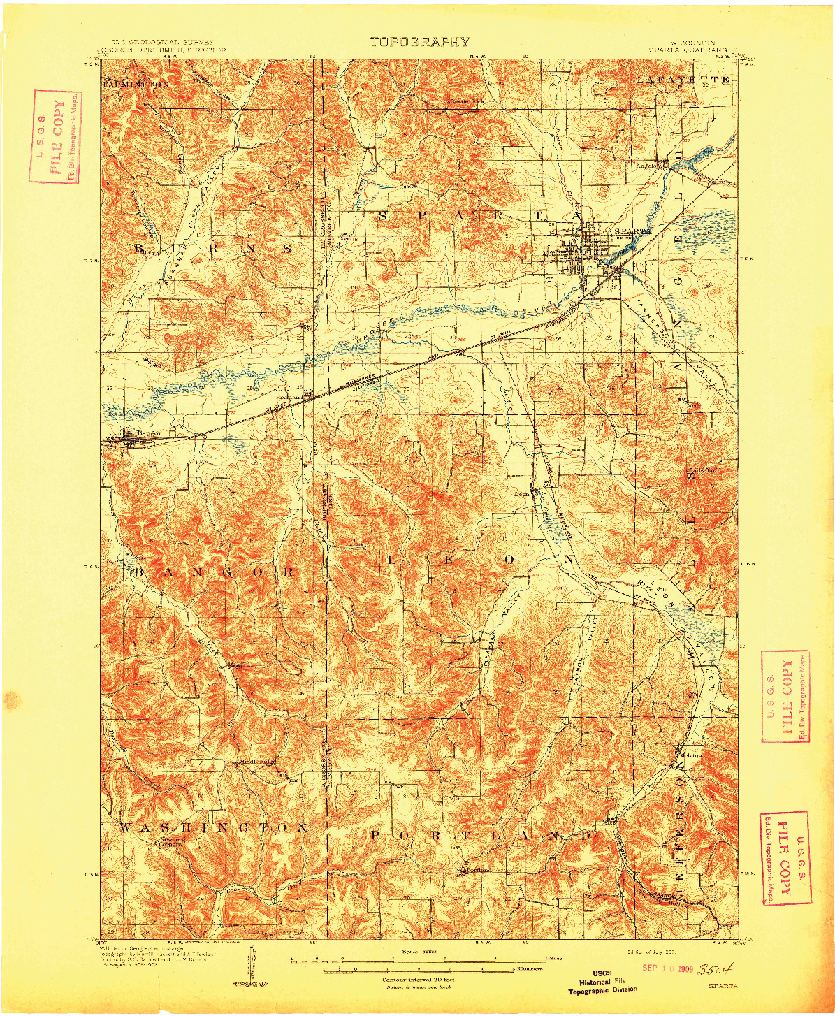 USGS 1:62500-SCALE QUADRANGLE FOR SPARTA, WI 1909