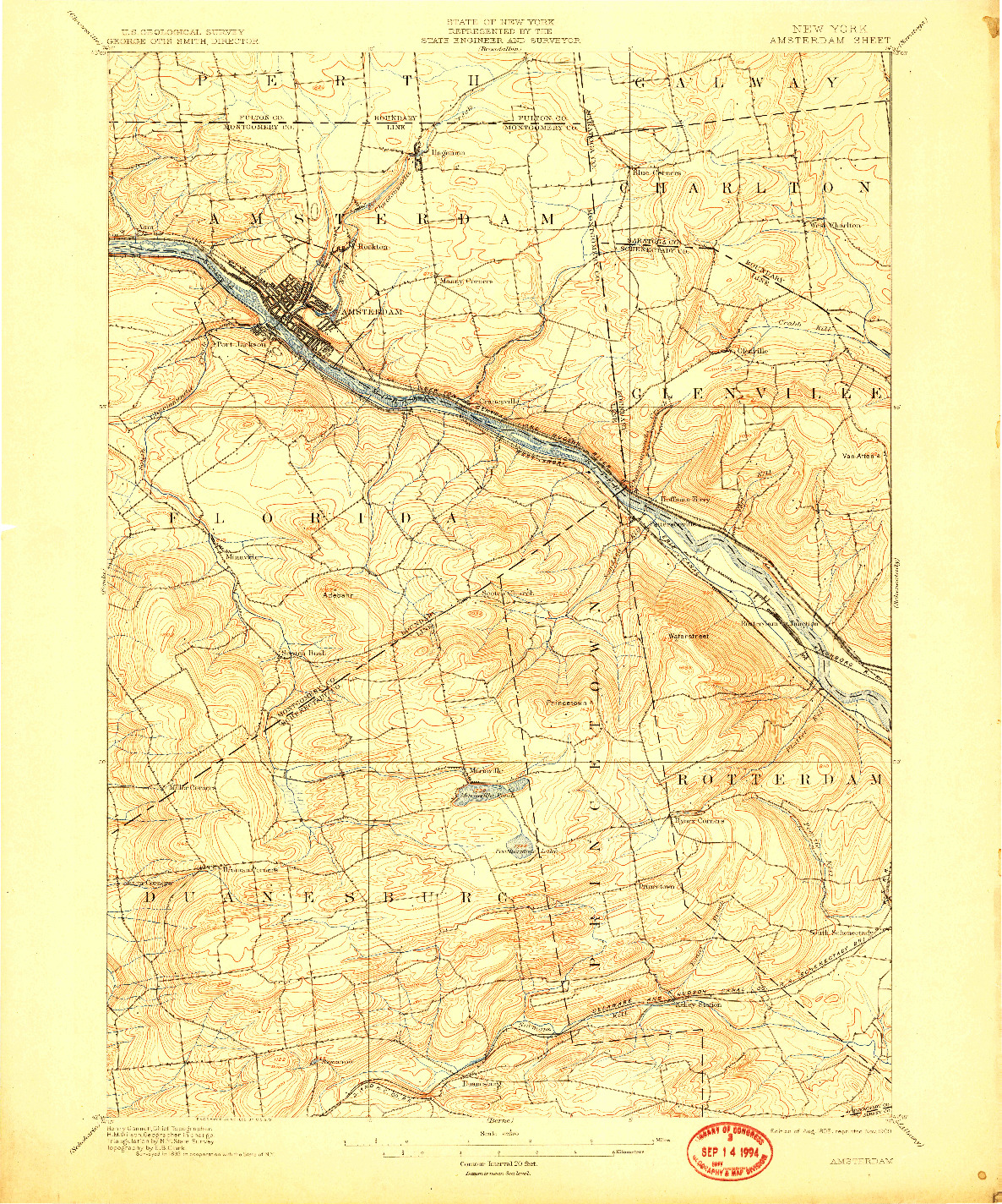 USGS 1:62500-SCALE QUADRANGLE FOR AMSTERDAM, NY 1895