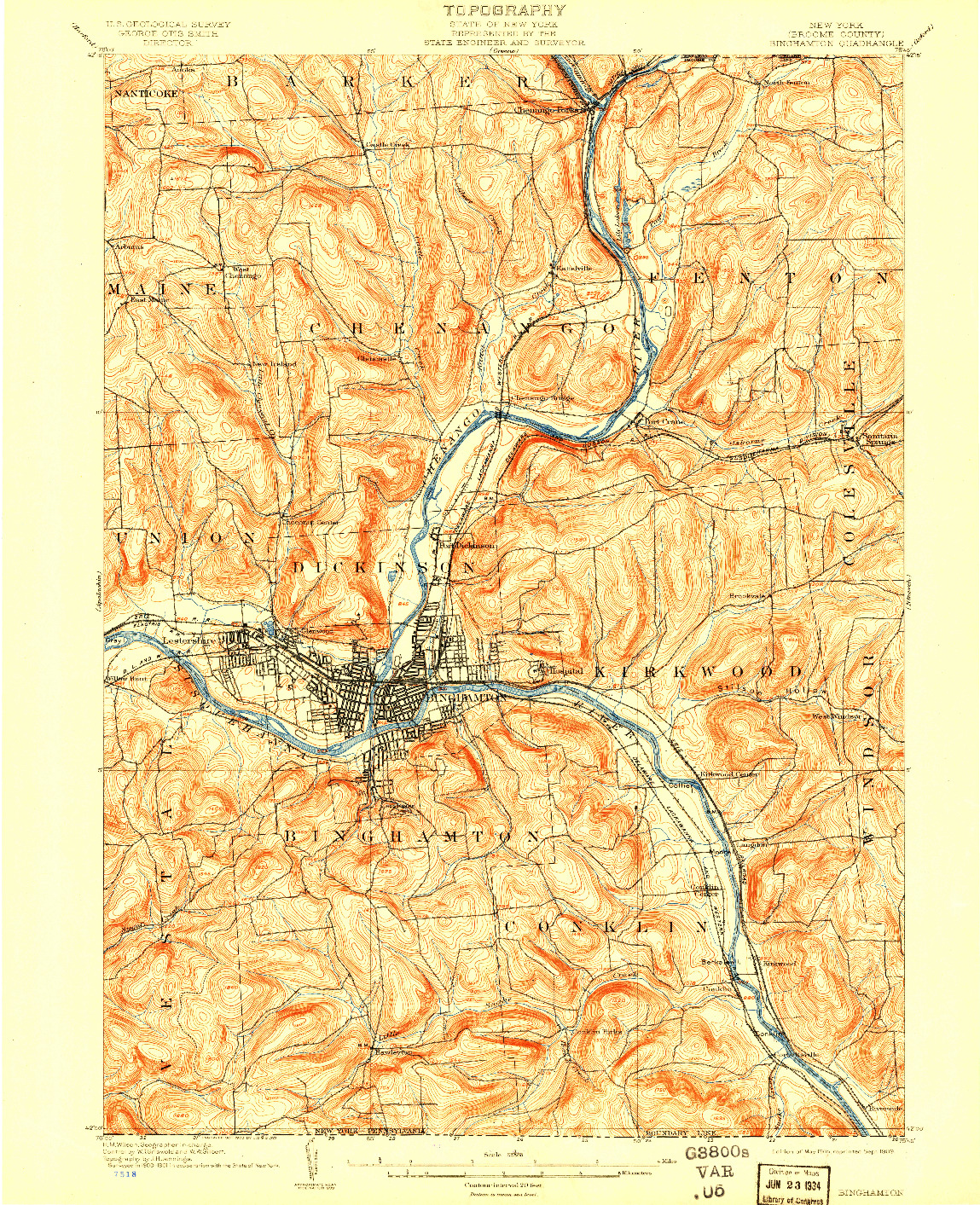 USGS 1:62500-SCALE QUADRANGLE FOR BINGHAMTON, NY 1904