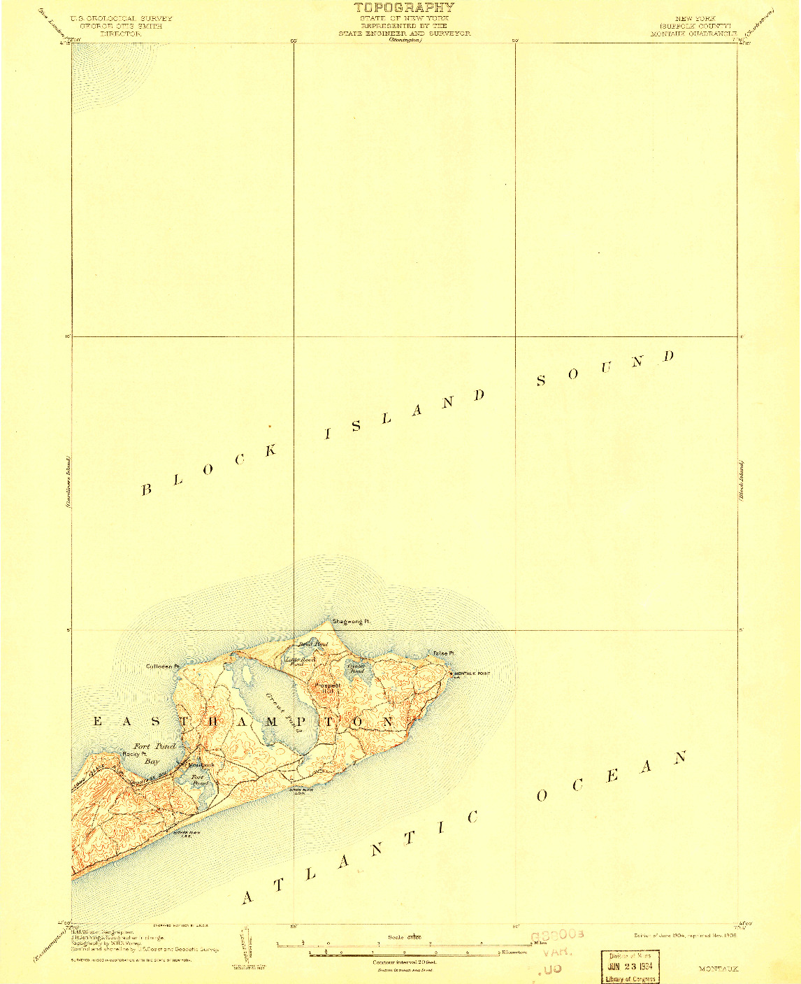 USGS 1:62500-SCALE QUADRANGLE FOR MONTAUK, NY 1904