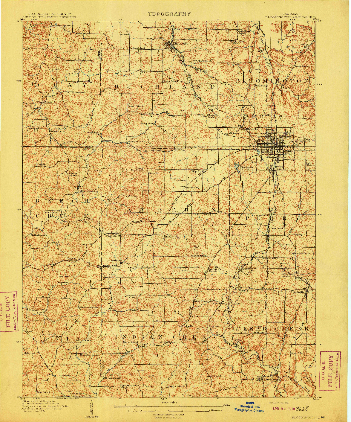 USGS 1:62500-SCALE QUADRANGLE FOR BLOOMINGTON, IN 1910