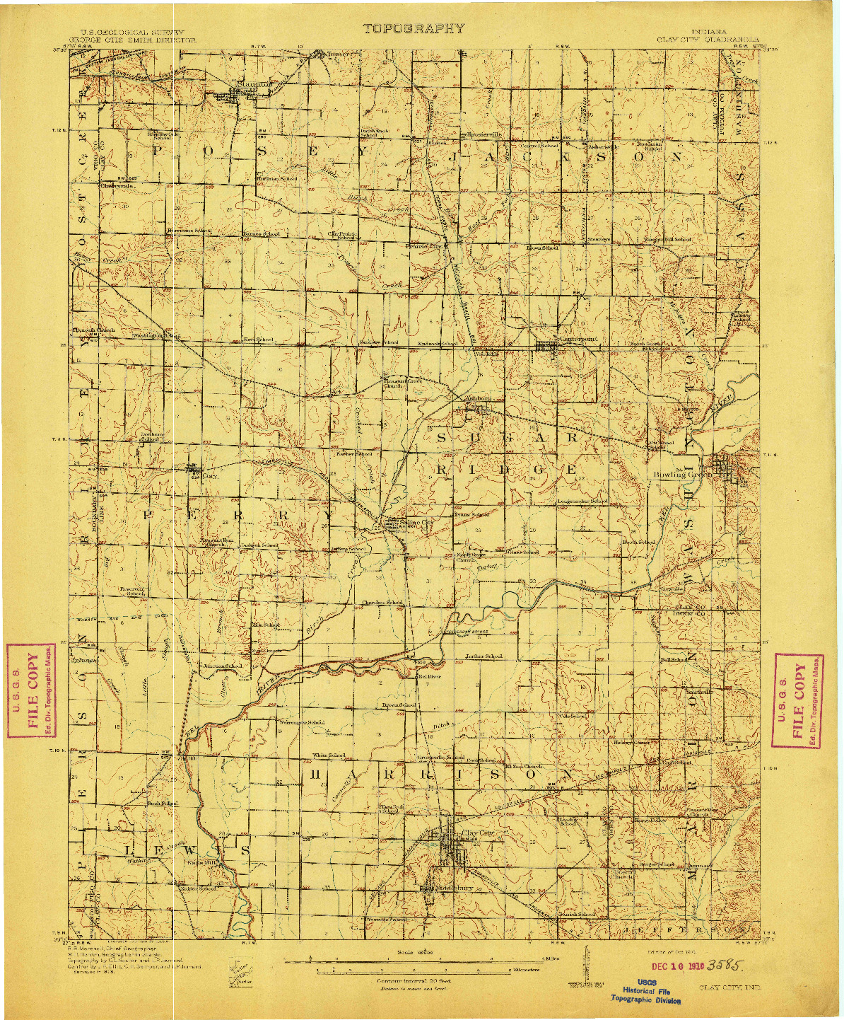 USGS 1:62500-SCALE QUADRANGLE FOR CLAY CITY, IN 1910