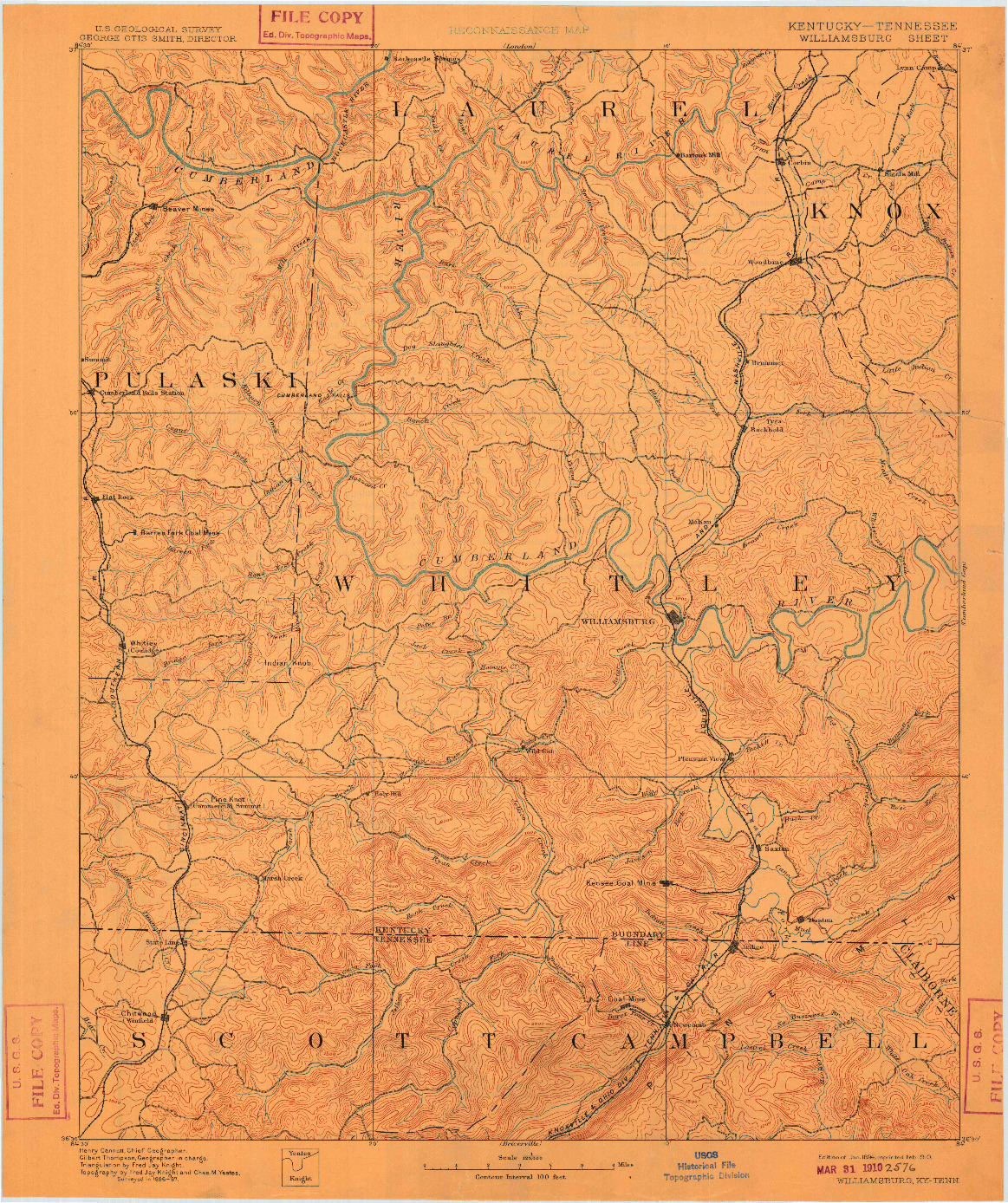 USGS 1:125000-SCALE QUADRANGLE FOR WILLIAMSBURG, KY 1894