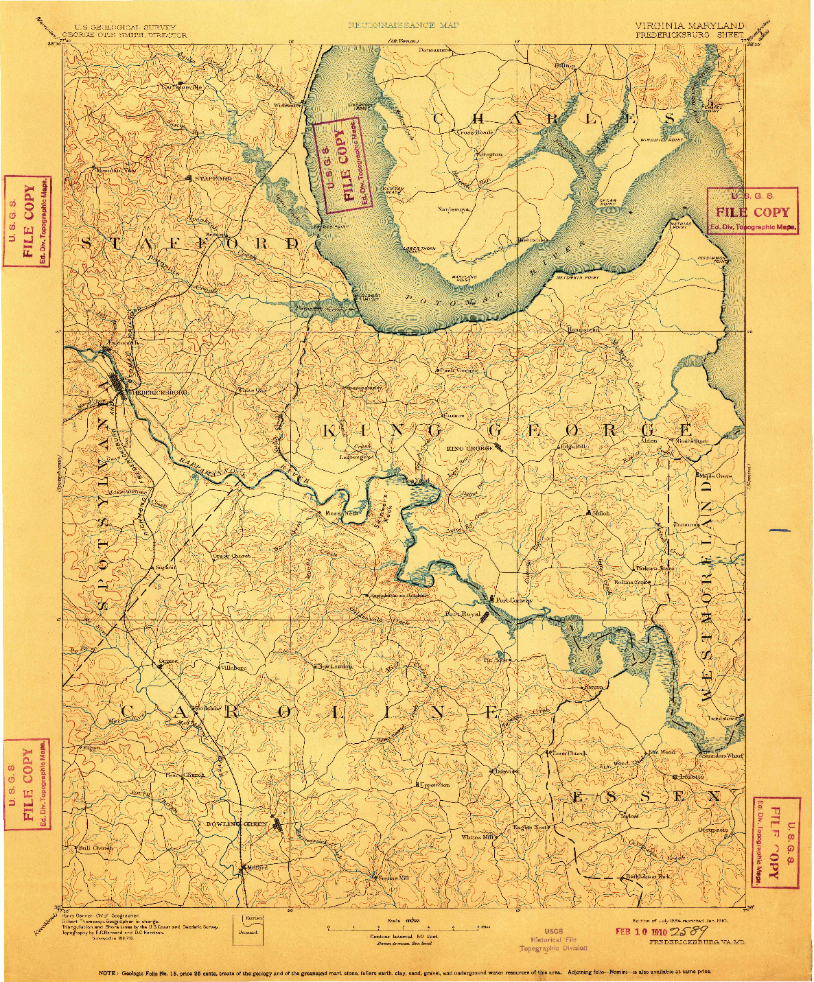 USGS 1:125000-SCALE QUADRANGLE FOR FREDERICKSBURG, VA 1894