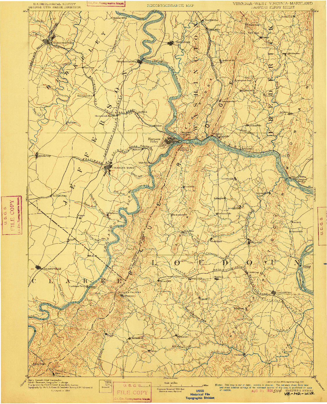 USGS 1:125000-SCALE QUADRANGLE FOR HARPERS FERRY, VA 1893