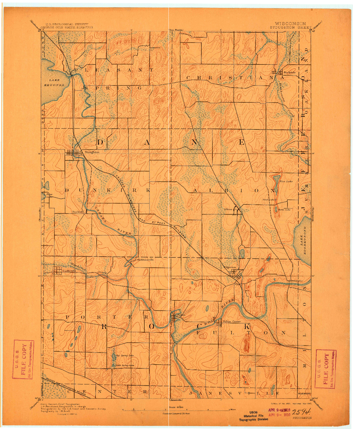 USGS 1:62500-SCALE QUADRANGLE FOR STOUGHTON, WI 1890