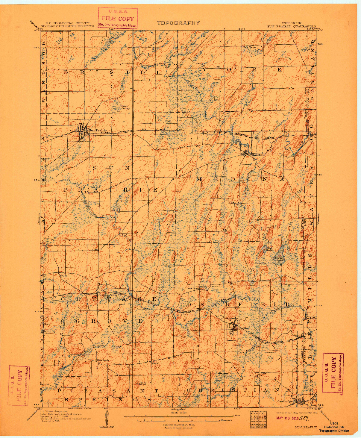 USGS 1:62500-SCALE QUADRANGLE FOR SUN PRAIRIE, WI 1907