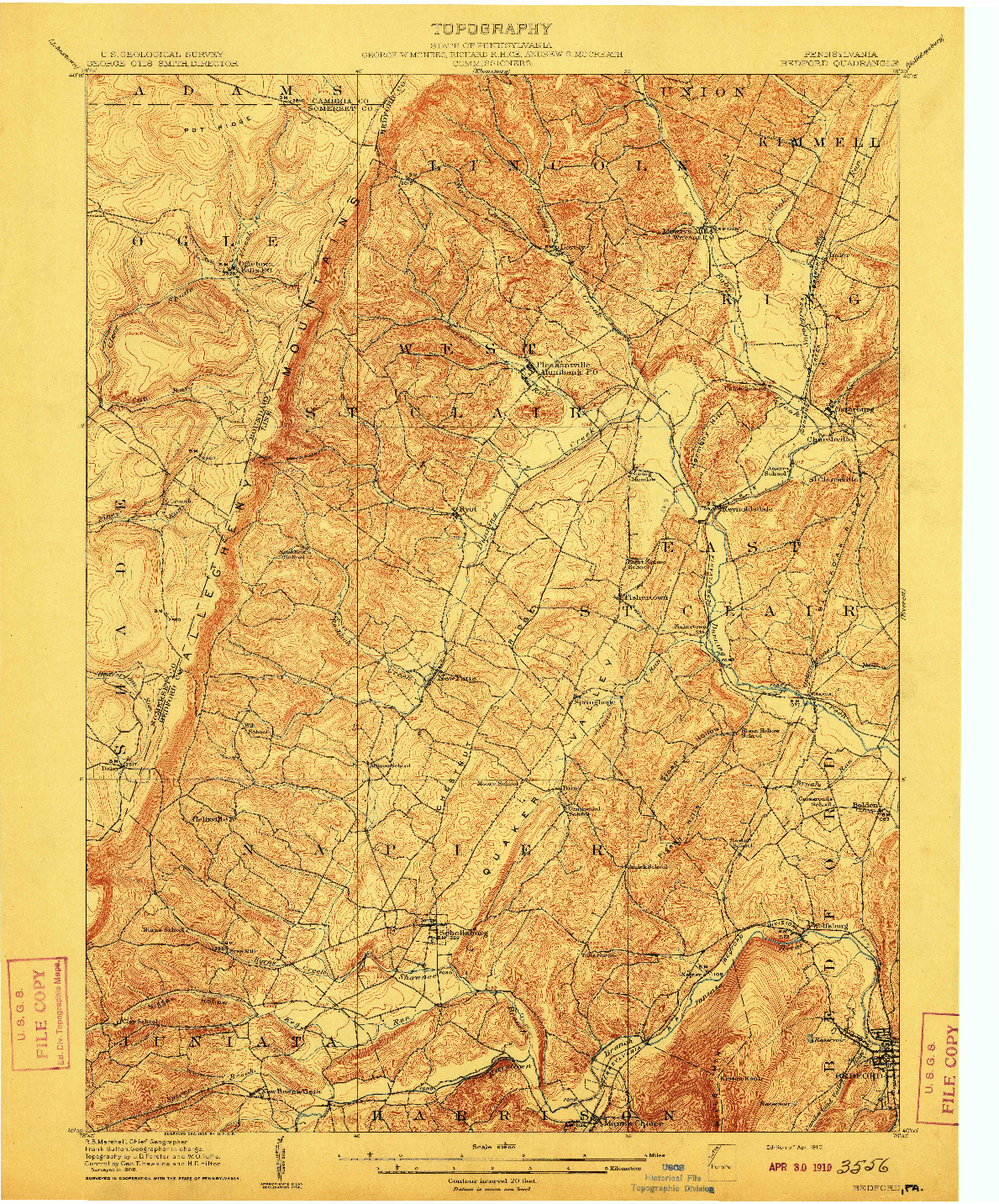 USGS 1:62500-SCALE QUADRANGLE FOR BEDFORD, PA 1910