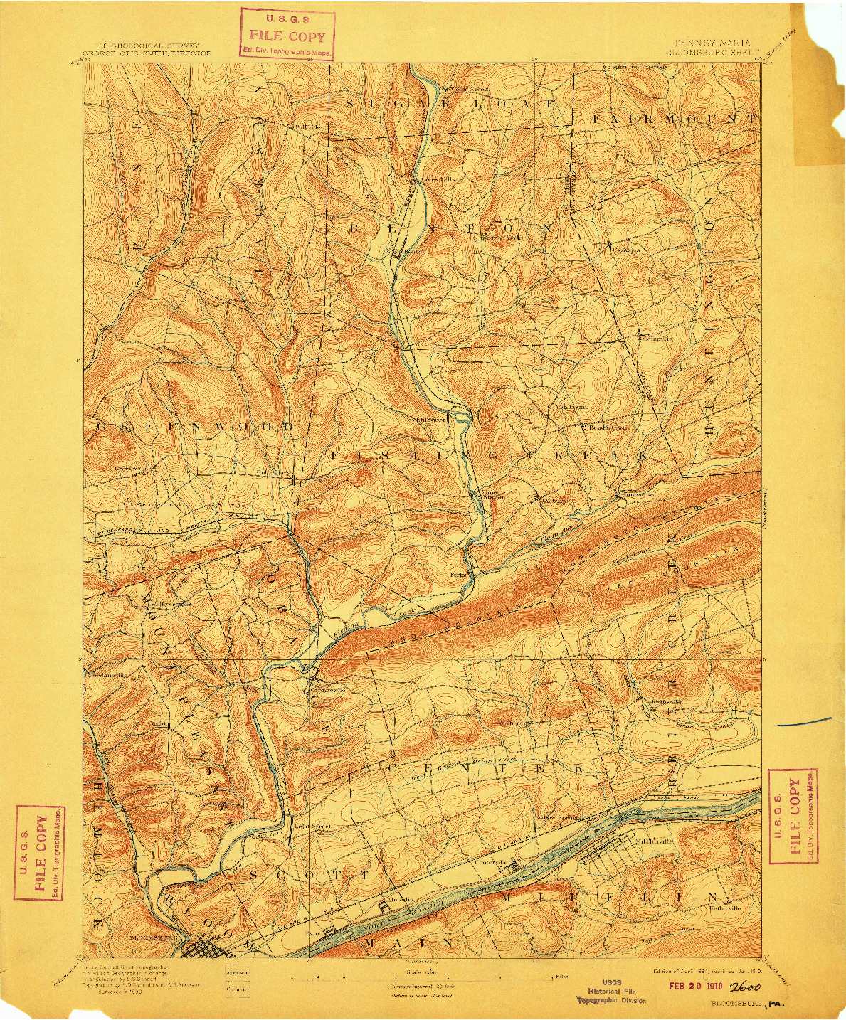 USGS 1:62500-SCALE QUADRANGLE FOR BLOOMSBURG, PA 1894