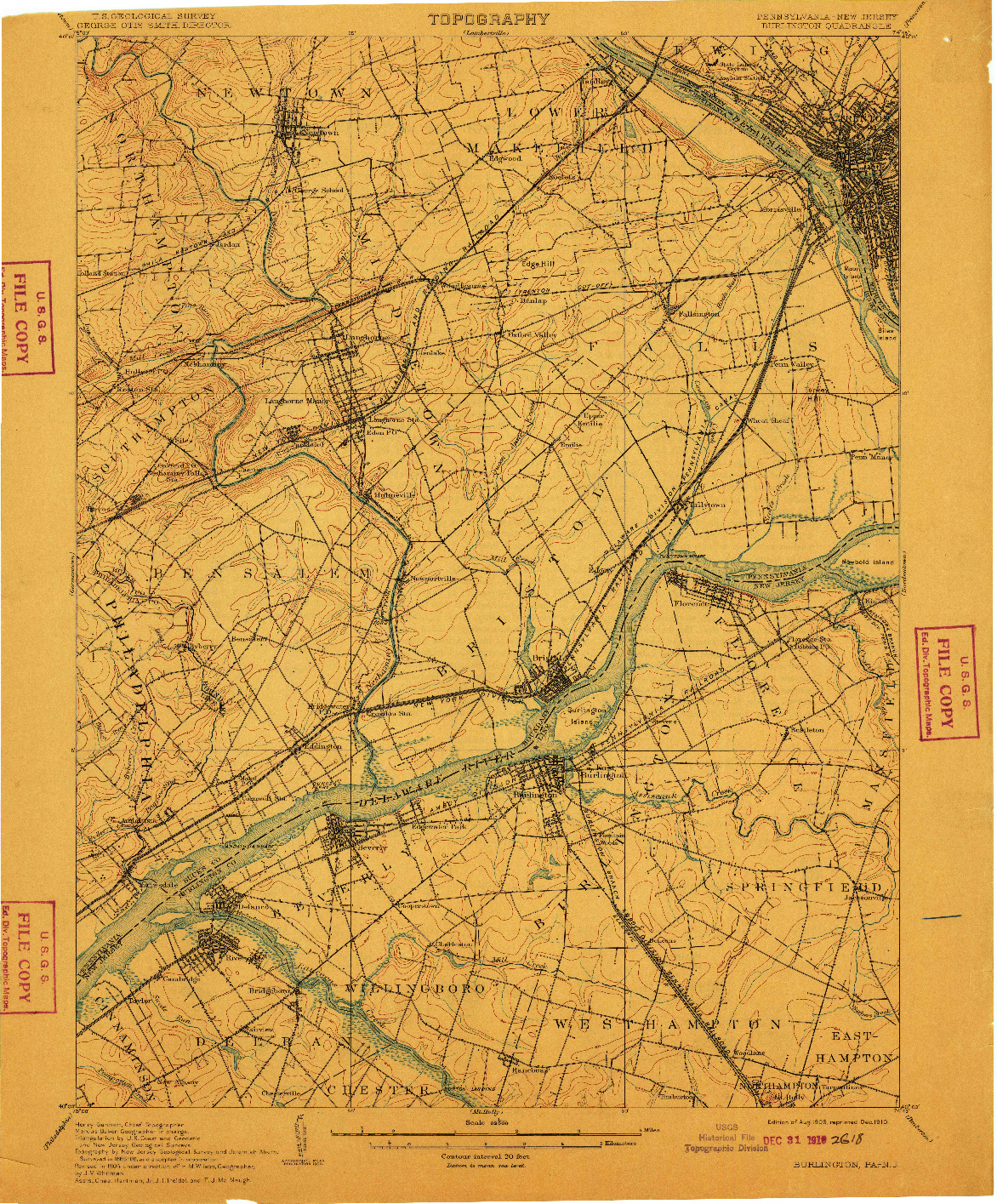 USGS 1:62500-SCALE QUADRANGLE FOR BURLINGTON, PA 1906