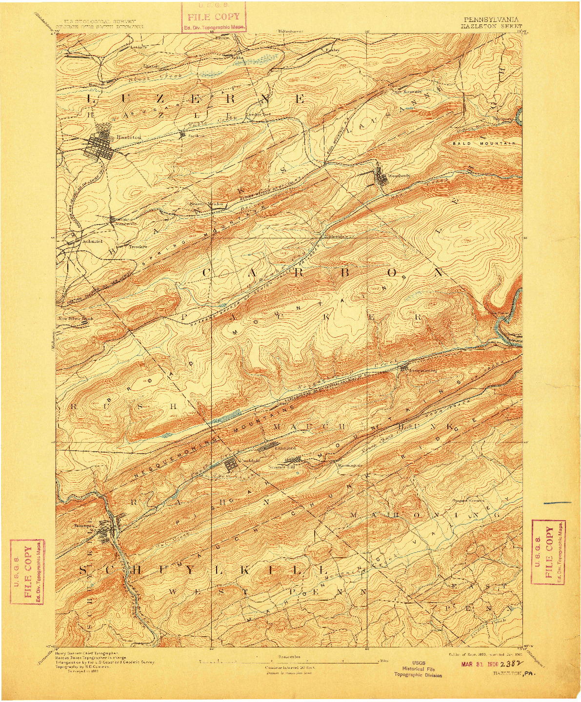 USGS 1:62500-SCALE QUADRANGLE FOR HAZLETON, PA 1893