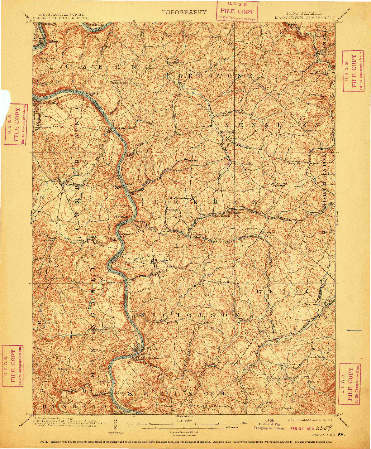 USGS 1:62500-SCALE QUADRANGLE FOR MASONTOWN, PA 1903