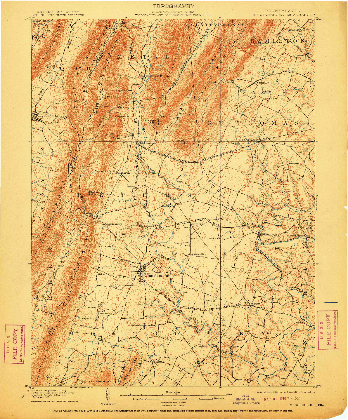 USGS 1:62500-SCALE QUADRANGLE FOR MERCERSBURG, PA 1902