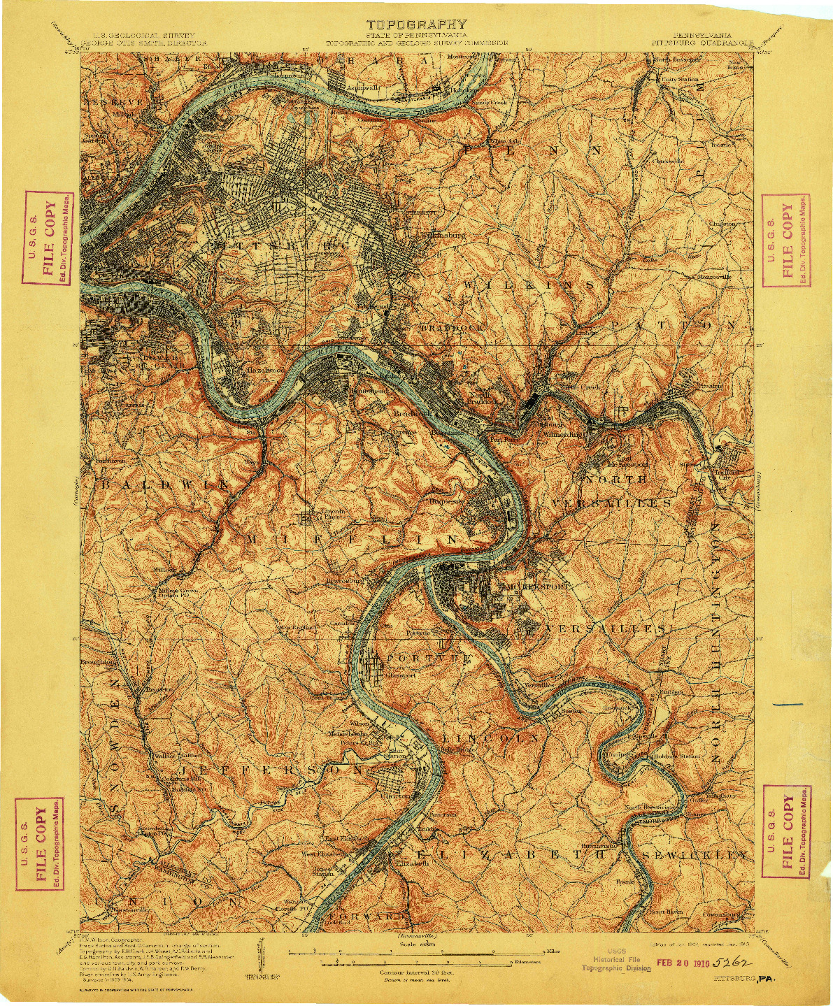 USGS 1:62500-SCALE QUADRANGLE FOR PITTSBURG, PA 1907
