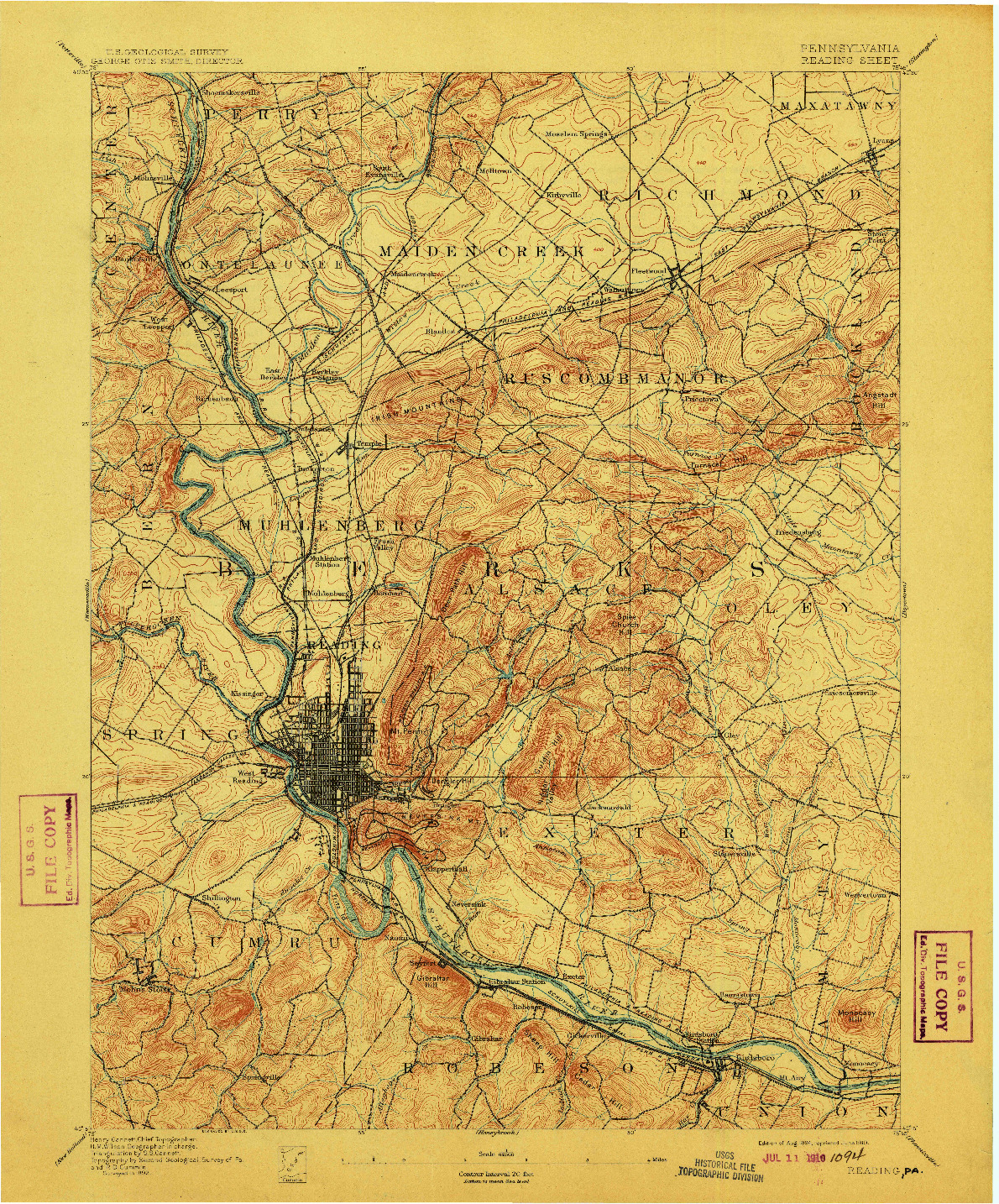 USGS 1:62500-SCALE QUADRANGLE FOR READING, PA 1894