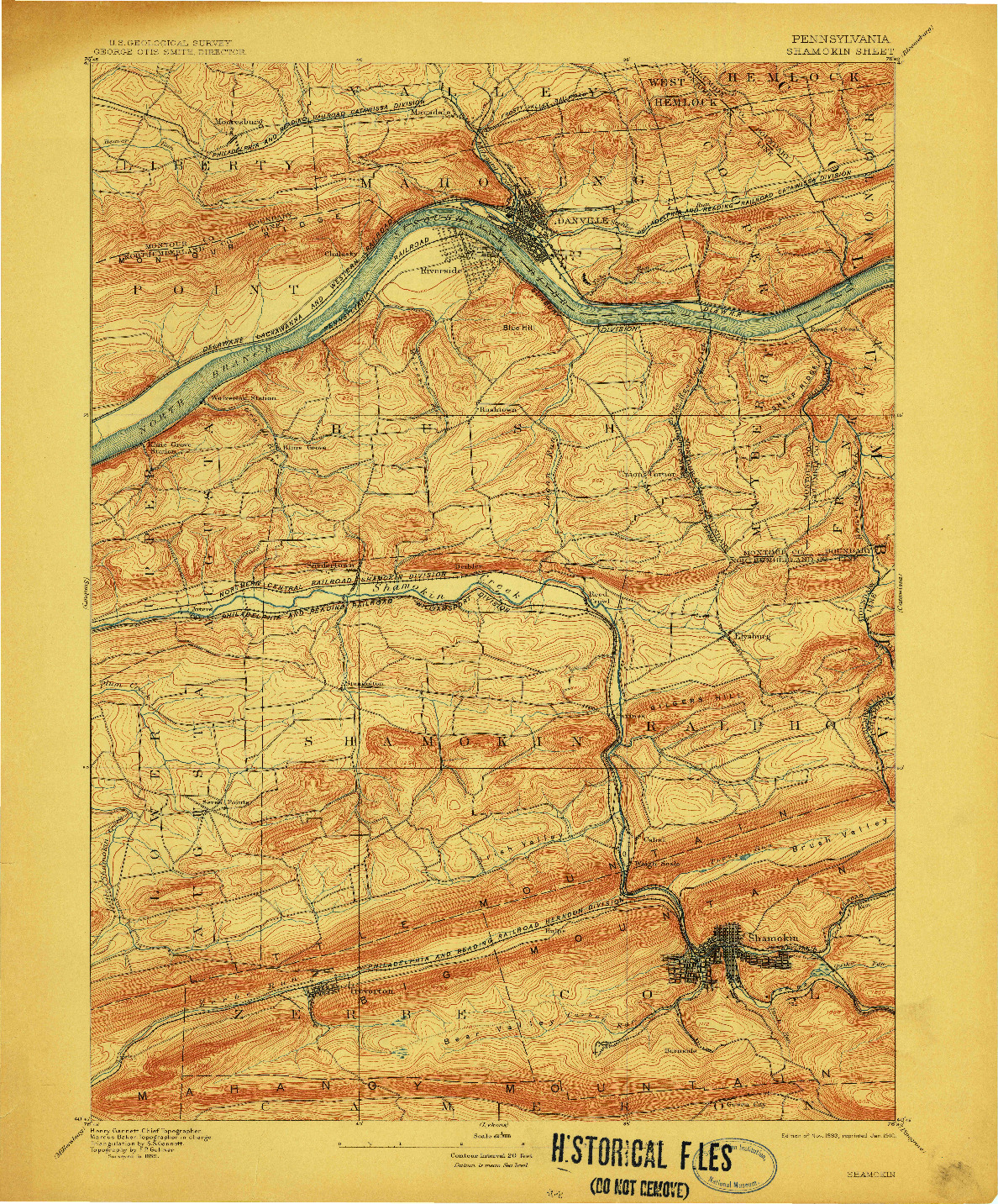 USGS 1:62500-SCALE QUADRANGLE FOR SHAMOKIN, PA 1893