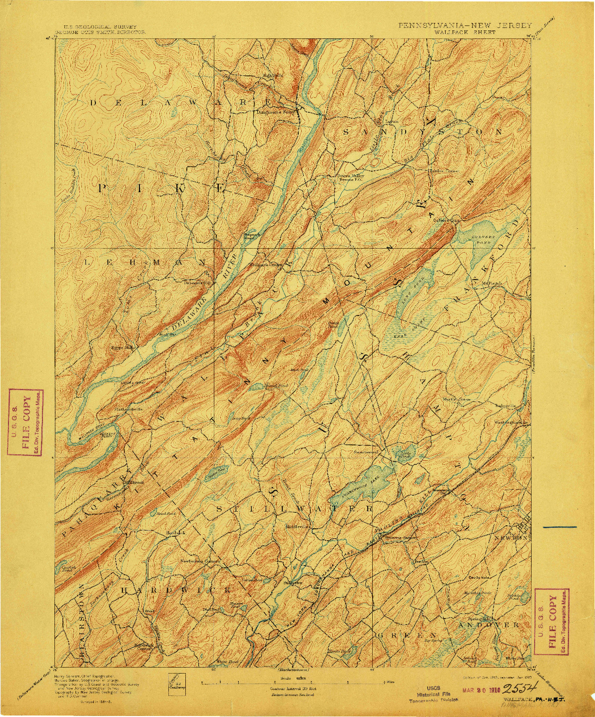 USGS 1:62500-SCALE QUADRANGLE FOR WALLPACK, PA 1893