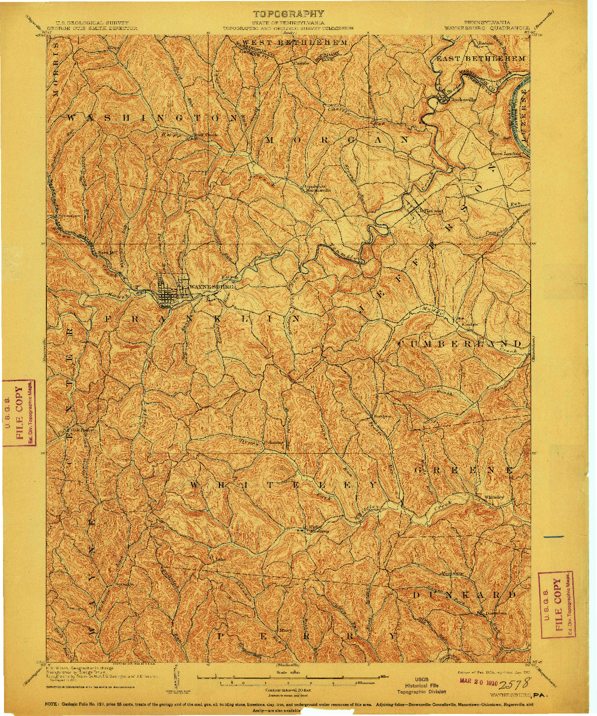 USGS 1:62500-SCALE QUADRANGLE FOR WAYNESBURG, PA 1904