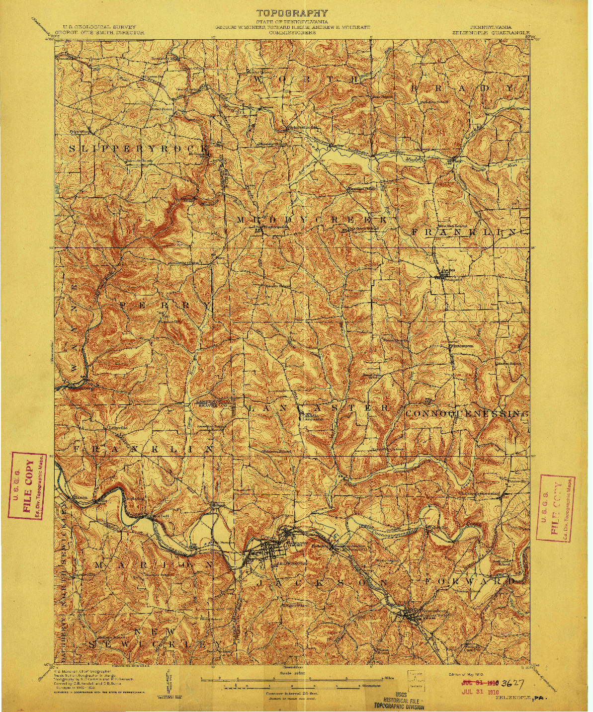 USGS 1:62500-SCALE QUADRANGLE FOR ZELIENOPLE, PA 1910