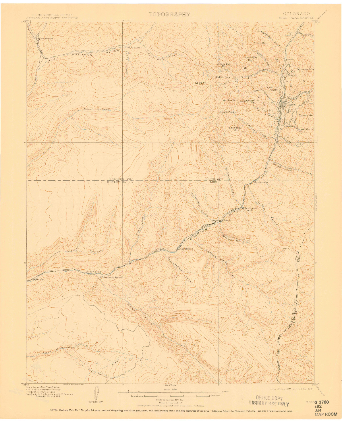 USGS 1:62500-SCALE QUADRANGLE FOR RICO, CO 1899