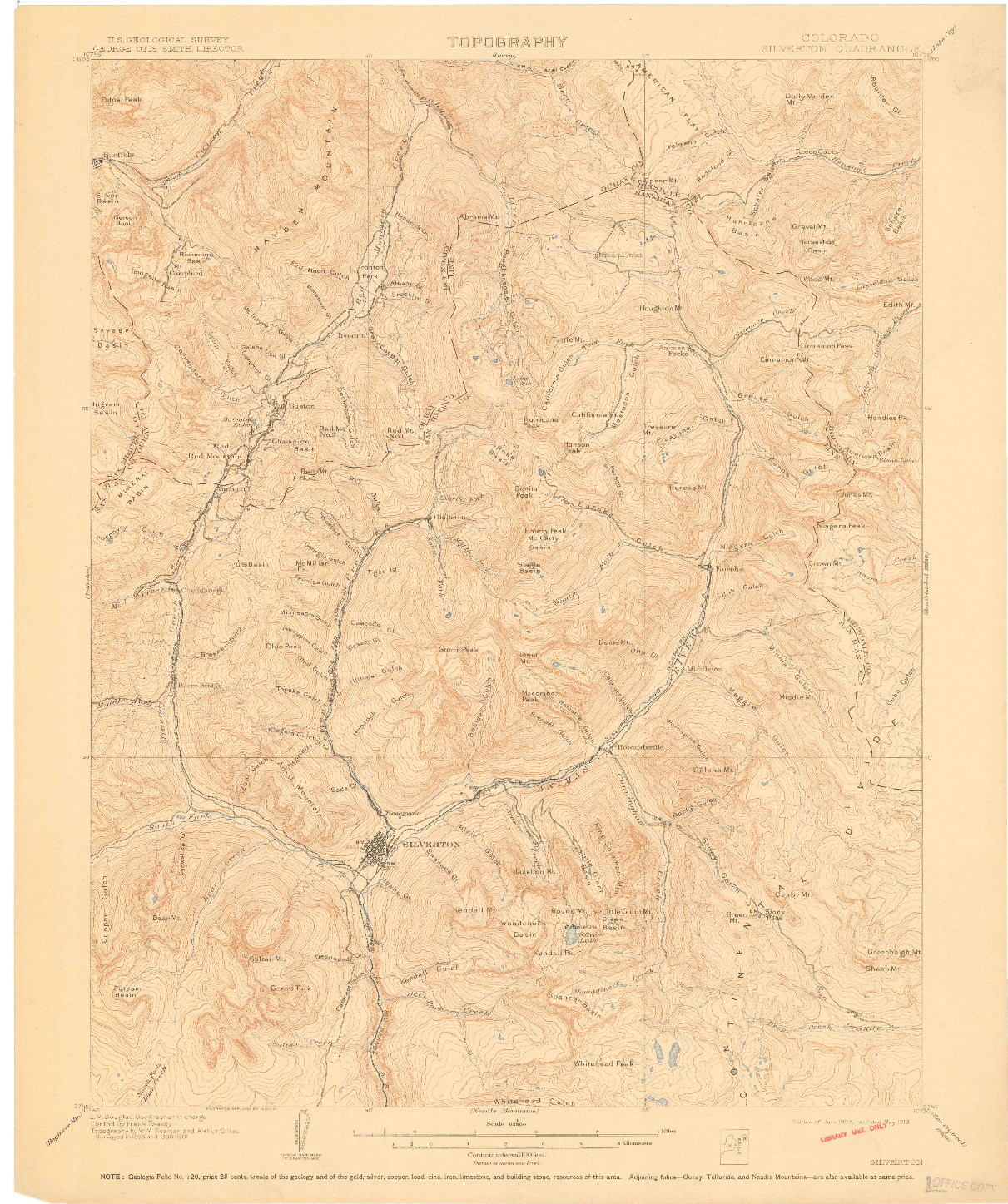 USGS 1:62500-SCALE QUADRANGLE FOR SILVERTON, CO 1902