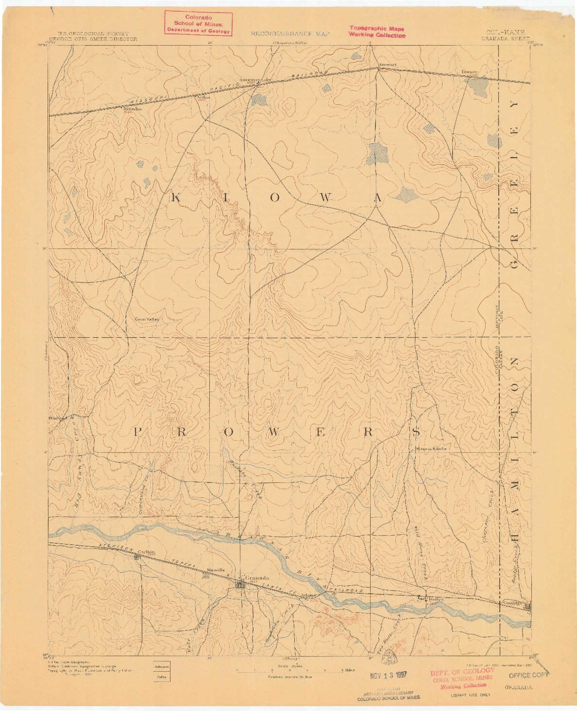 USGS 1:125000-SCALE QUADRANGLE FOR GRANADA, CO 1894