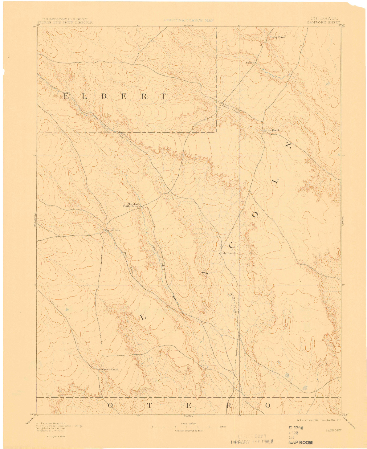 USGS 1:125000-SCALE QUADRANGLE FOR SANBORN, CO 1893