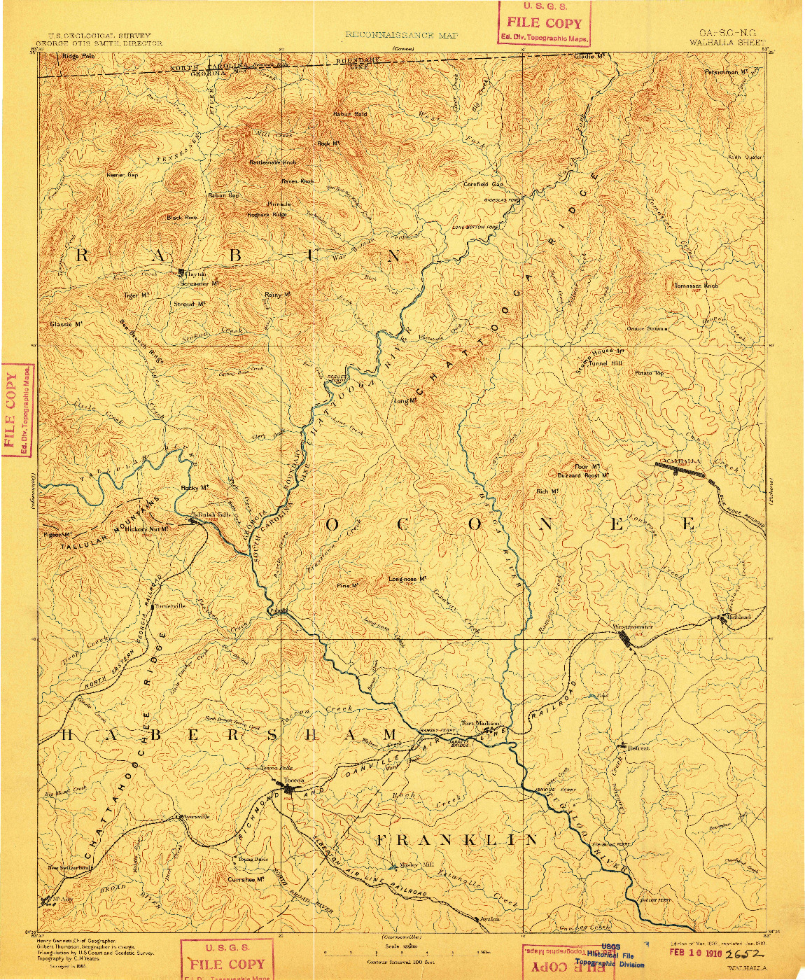 USGS 1:125000-SCALE QUADRANGLE FOR WALHALLA, GA 1892