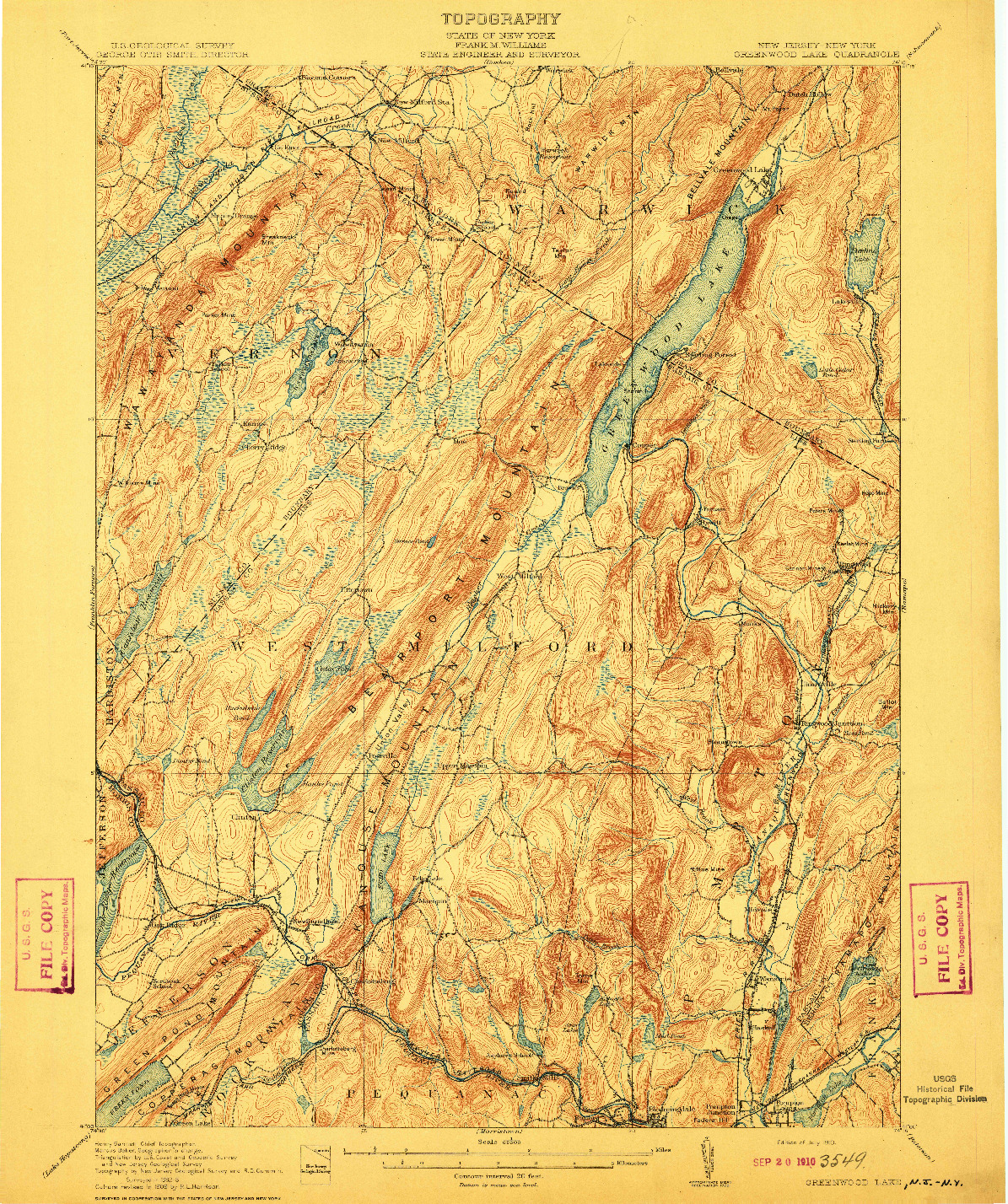 USGS 1:62500-SCALE QUADRANGLE FOR GREENWOOD LAKE, NJ 1910