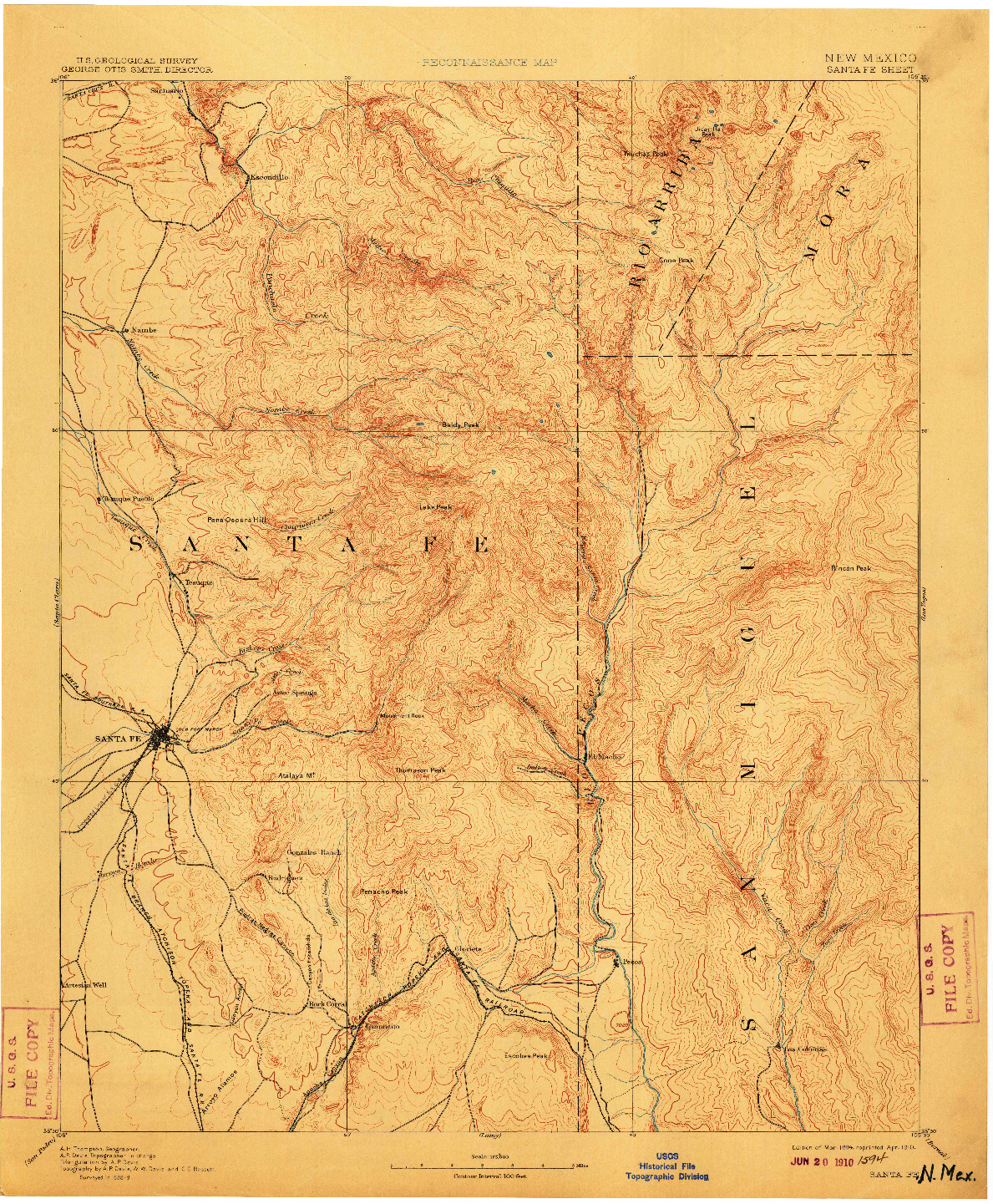 USGS 1:125000-SCALE QUADRANGLE FOR SANTA FE, NM 1894