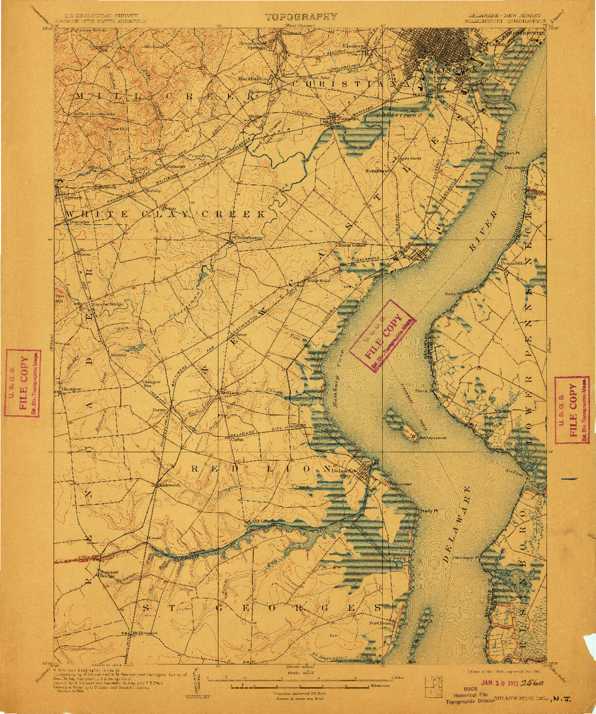 USGS 1:62500-SCALE QUADRANGLE FOR WILMINGTON, DE 1906