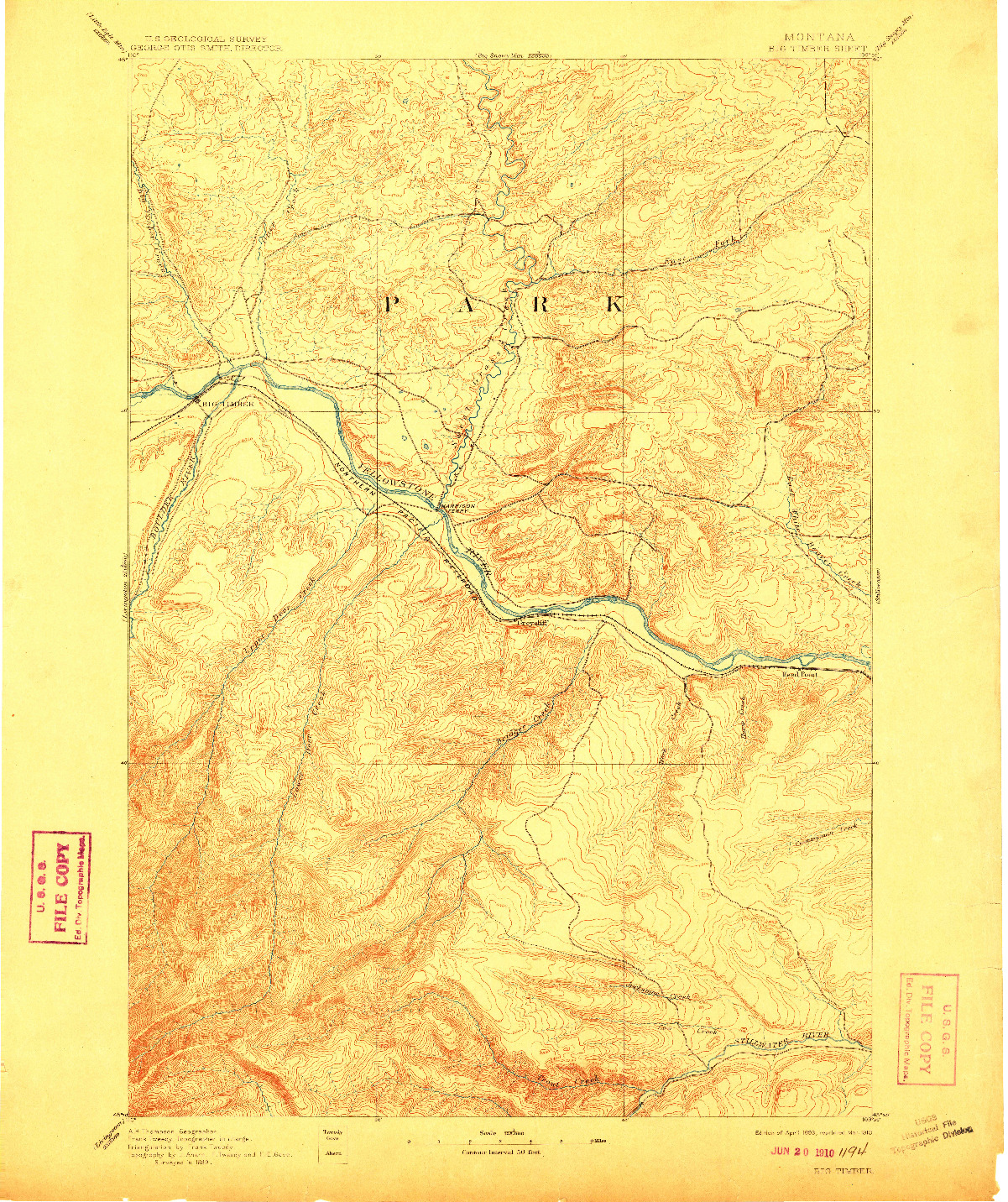 USGS 1:125000-SCALE QUADRANGLE FOR BIG TIMBER, MT 1893