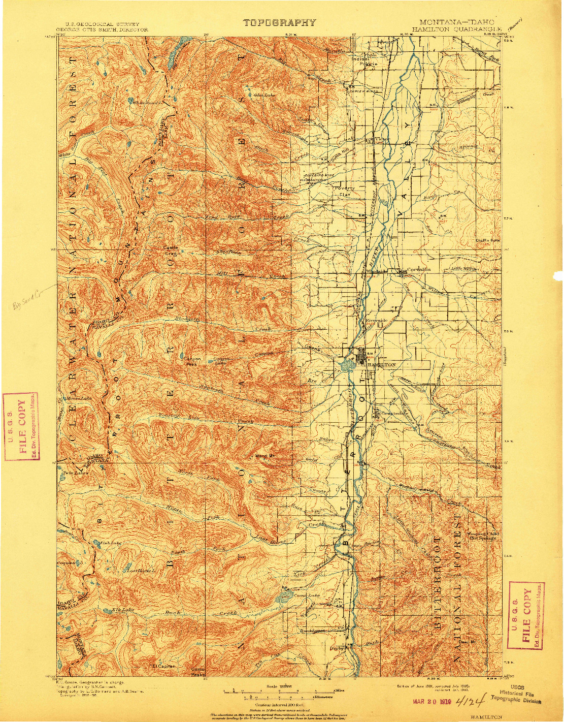 USGS 1:125000-SCALE QUADRANGLE FOR HAMILTON, MT 1901