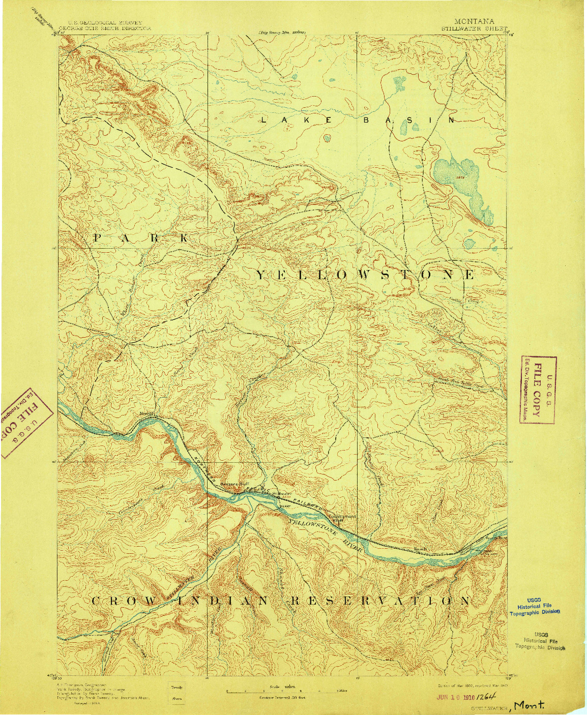 USGS 1:125000-SCALE QUADRANGLE FOR STILLWATER, MT 1892