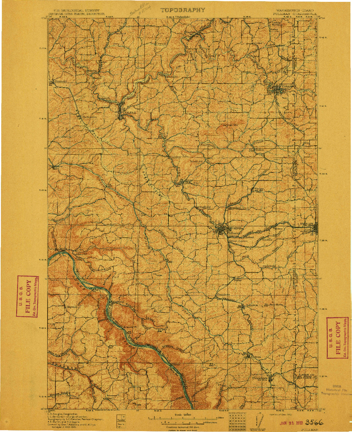 USGS 1:125000-SCALE QUADRANGLE FOR PULLMAN, WA 1910