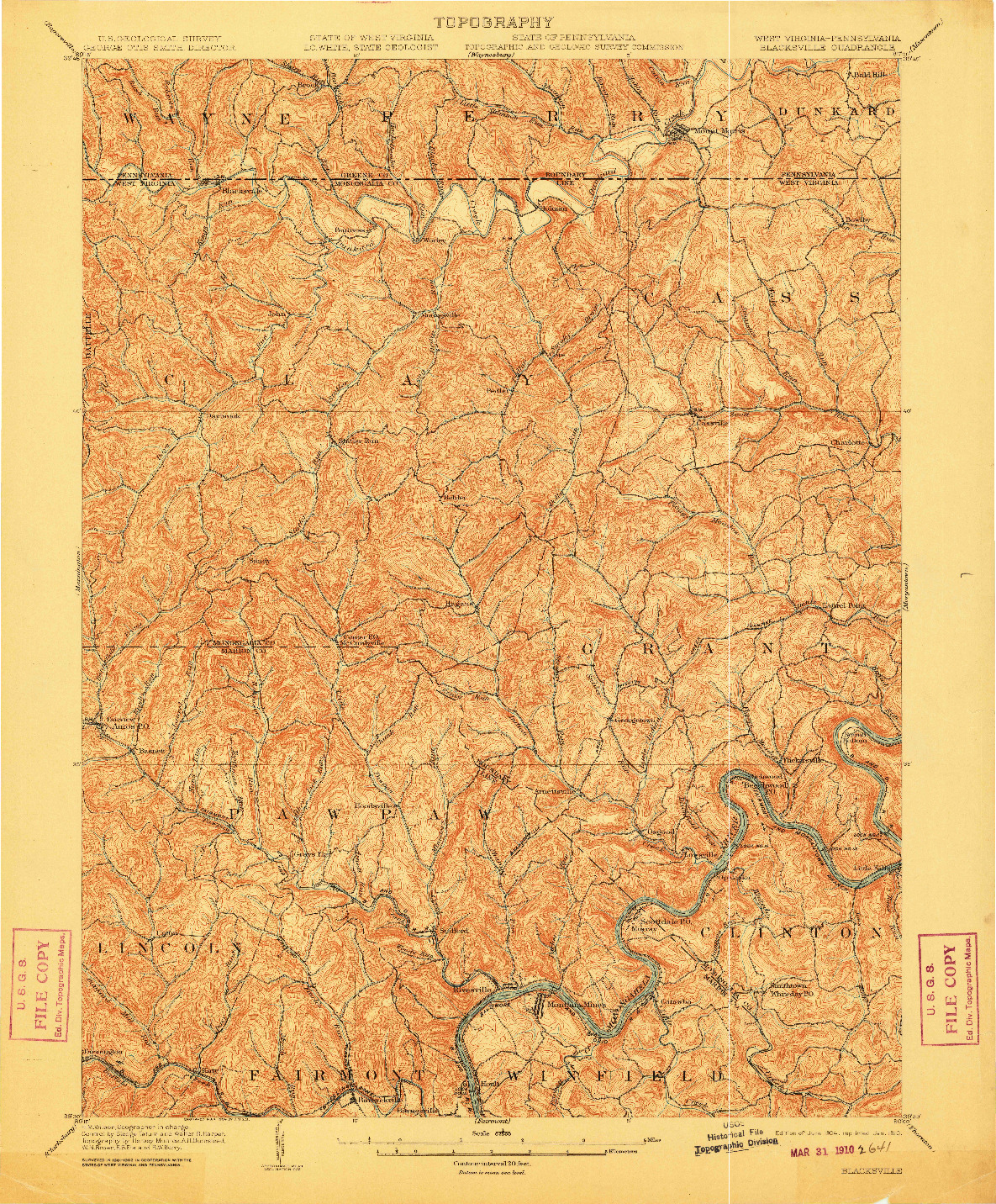 USGS 1:62500-SCALE QUADRANGLE FOR BLACKSVILLE, WV 1904