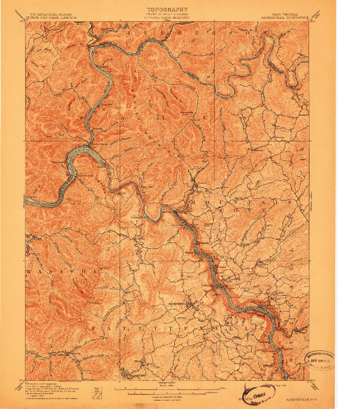 USGS 1:62500-SCALE QUADRANGLE FOR FAYETTEVILLE, WV 1910