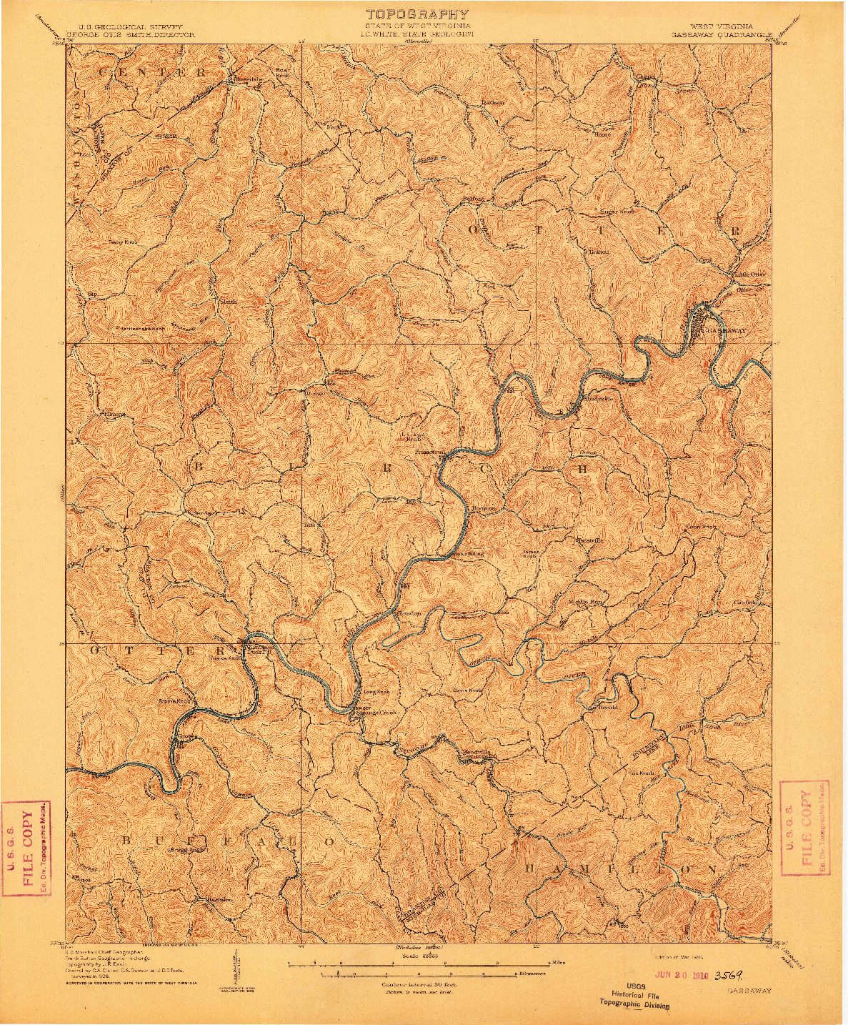 USGS 1:62500-SCALE QUADRANGLE FOR GASSAWAY, WV 1910