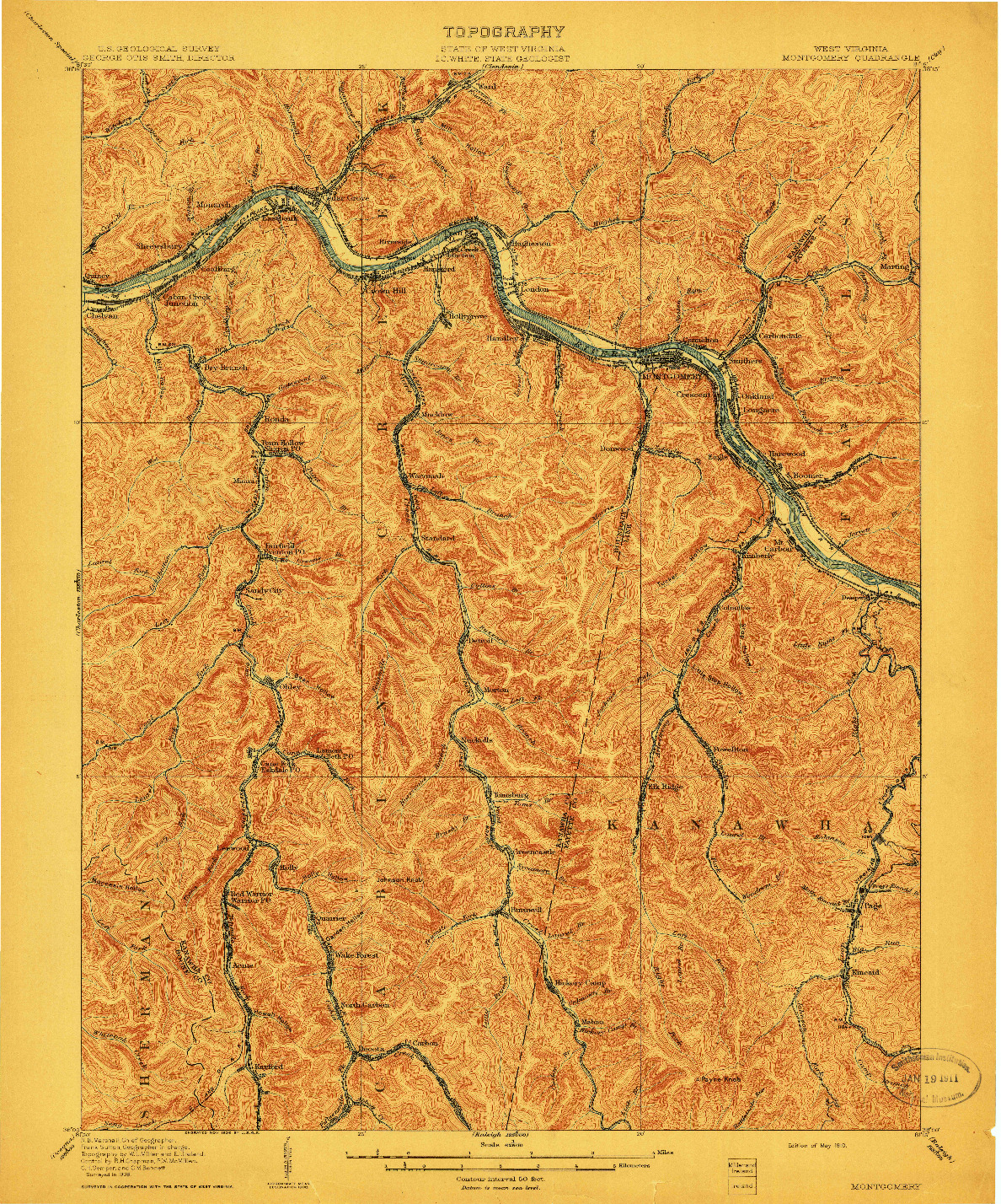 USGS 1:62500-SCALE QUADRANGLE FOR MONTGOMERY, WV 1910