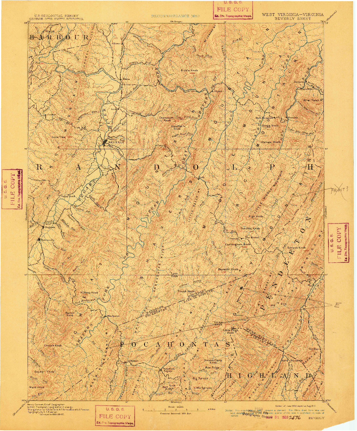 USGS 1:125000-SCALE QUADRANGLE FOR BEVERLY, WV 1892
