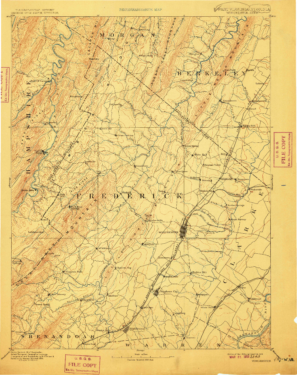 USGS 1:125000-SCALE QUADRANGLE FOR WINCHESTER, WV 1894