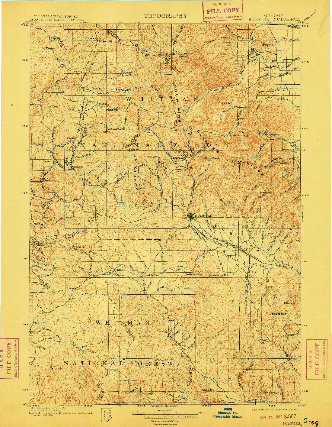 USGS 1:125000-SCALE QUADRANGLE FOR SUMPTER, OR 1901