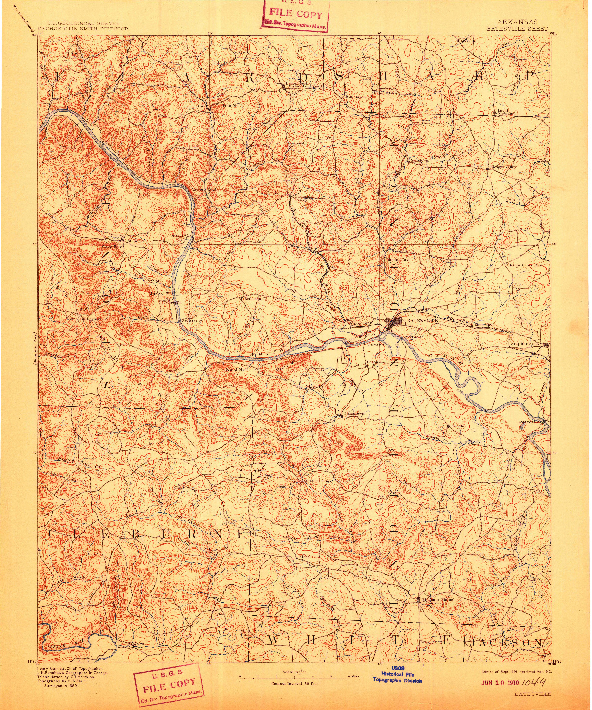 USGS 1:125000-SCALE QUADRANGLE FOR BATESVILLE, AR 1891