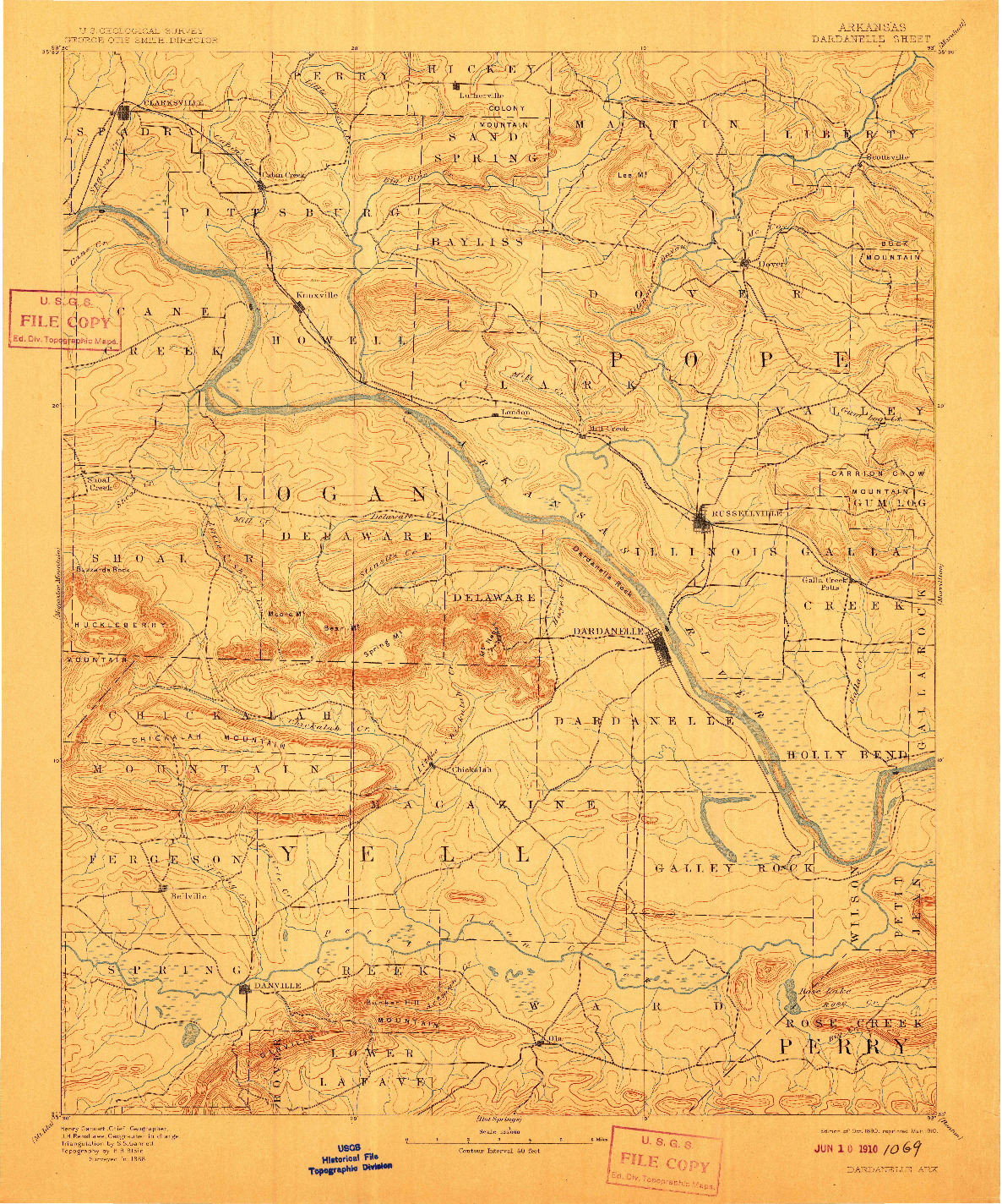 USGS 1:125000-SCALE QUADRANGLE FOR DARDANELLE, AR 1890