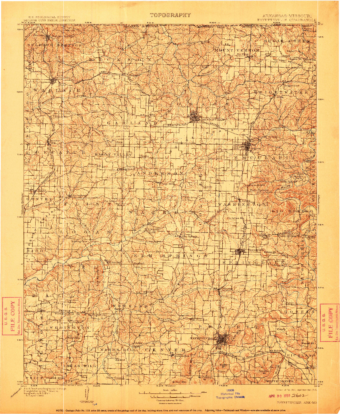 USGS 1:125000-SCALE QUADRANGLE FOR FAYETTEVILLE, AR 1901