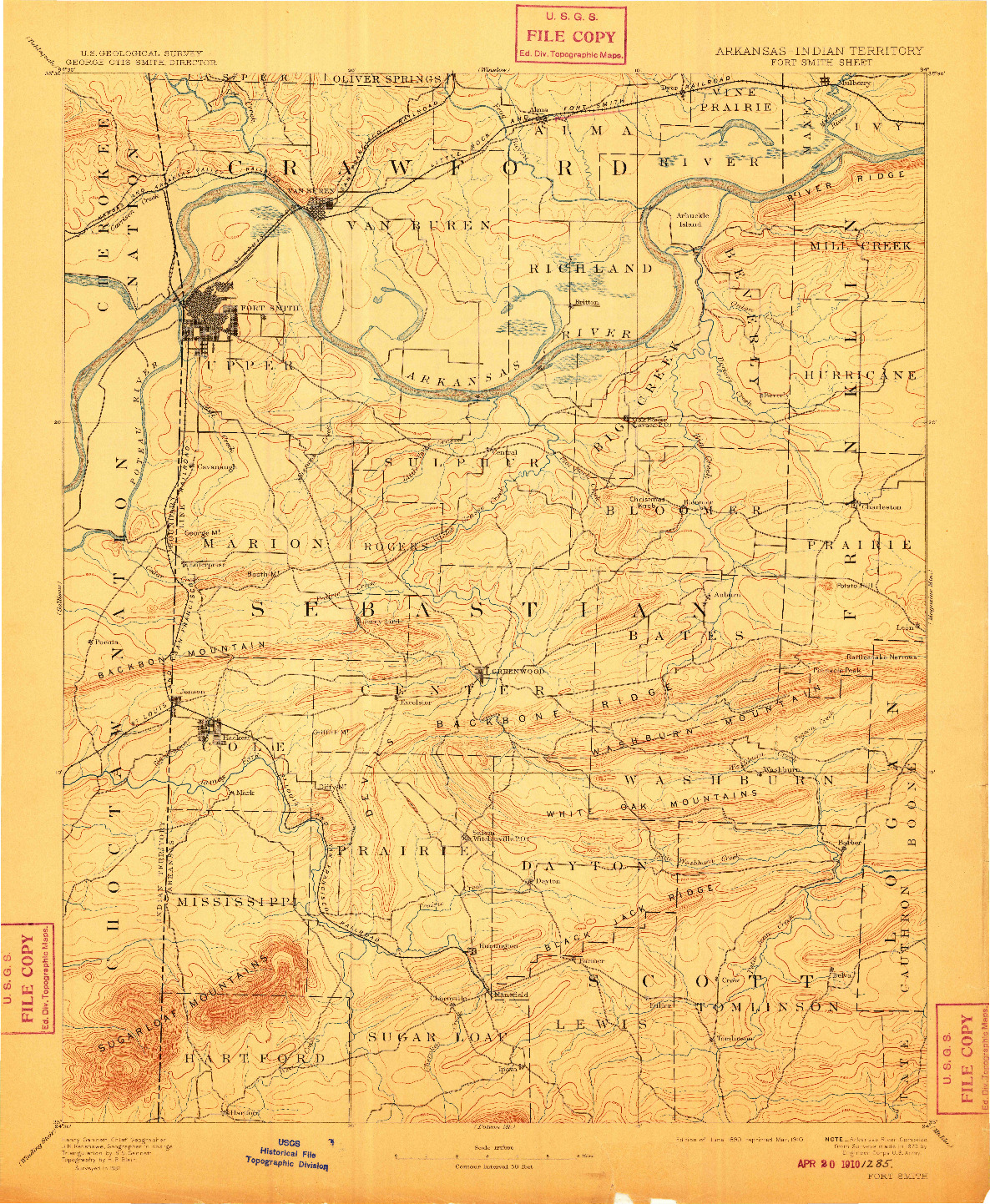 USGS 1:125000-SCALE QUADRANGLE FOR FORT SMITH, AR 1890